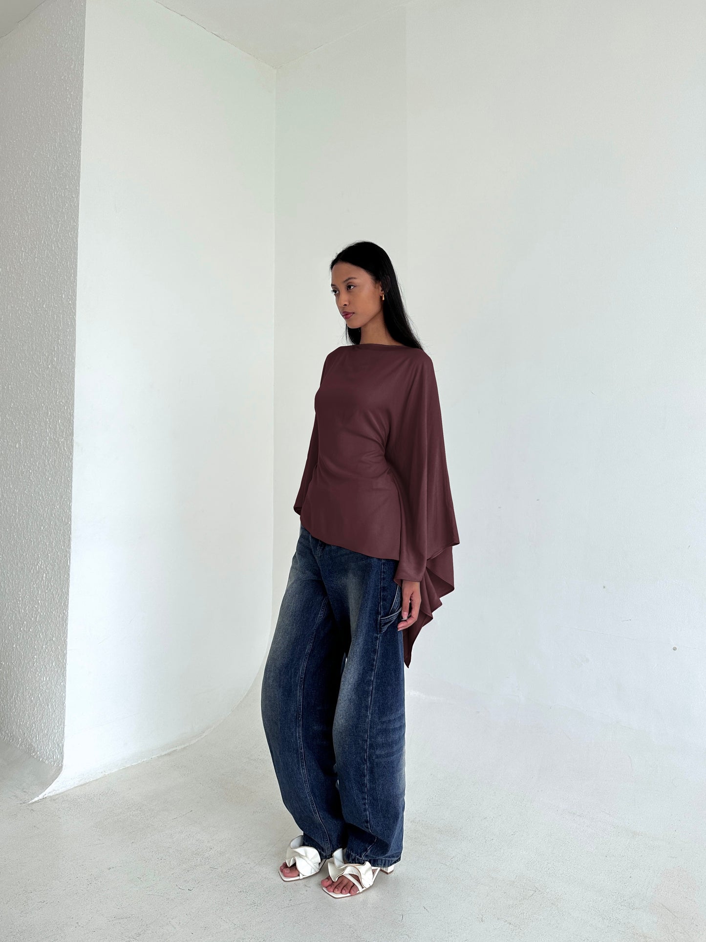 ESMÉ Brown Asymmetrical Butterfly Top