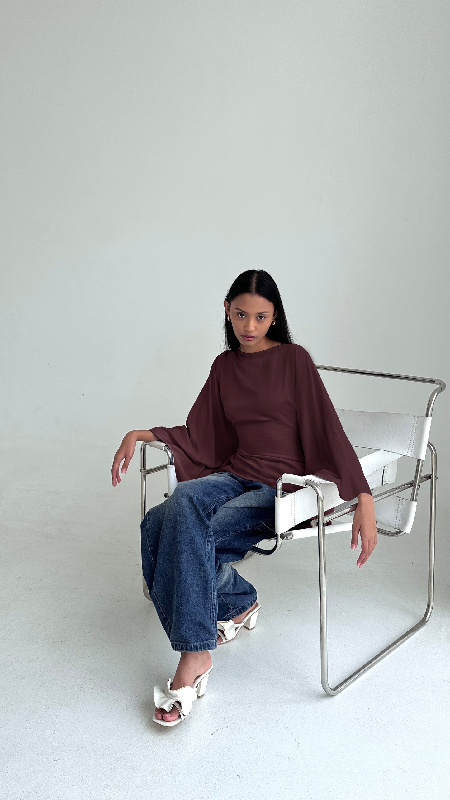 ESMÉ Brown Asymmetrical Butterfly Top