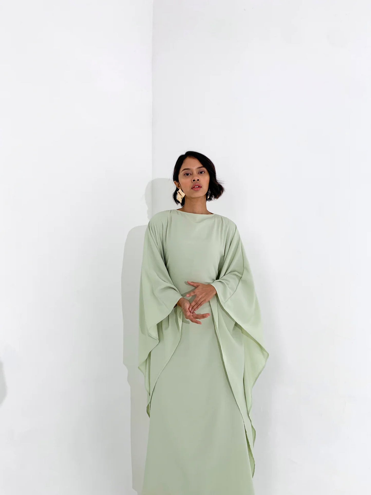 Pistachio Plissé Kaftan Dress