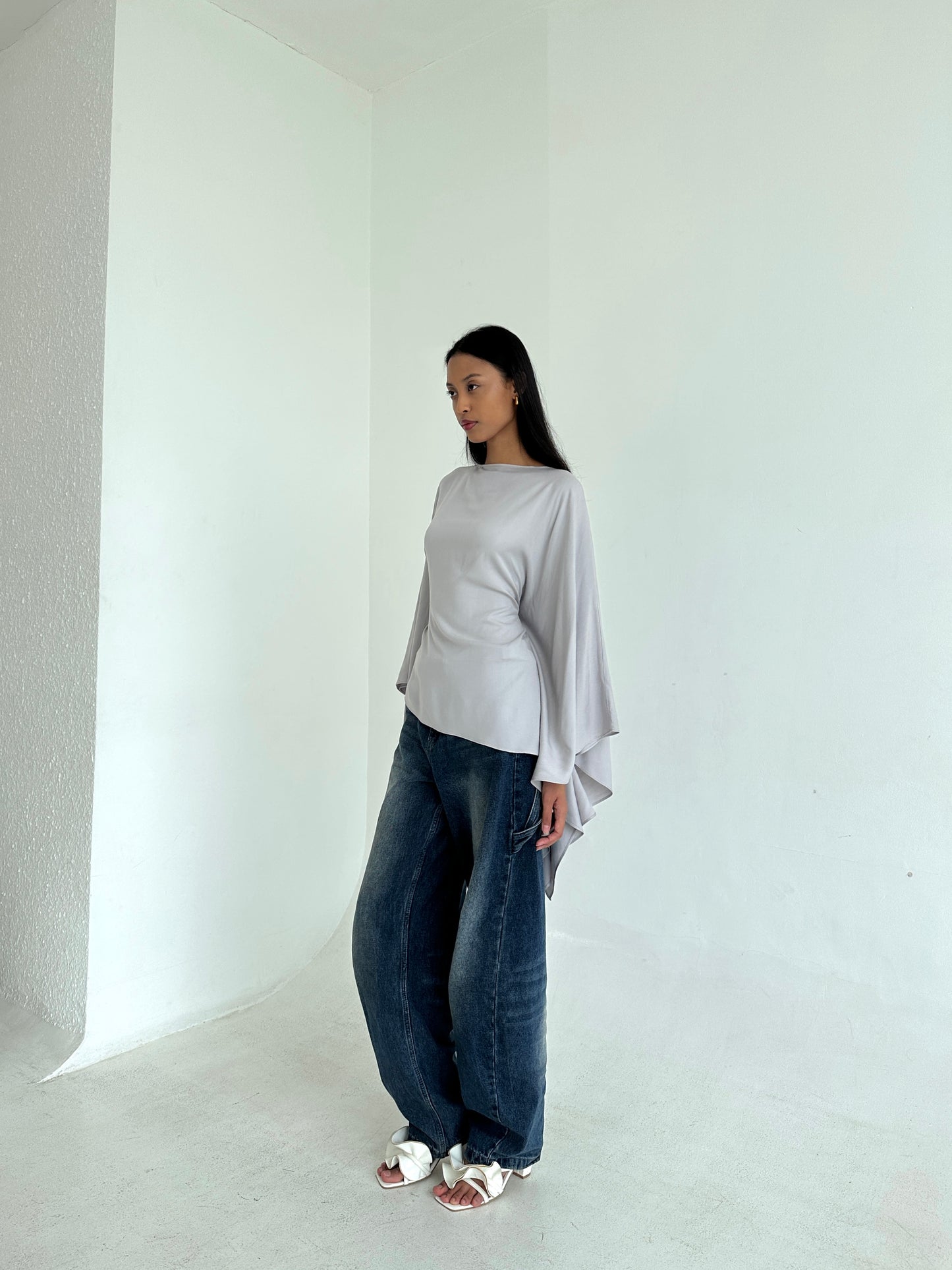 ESMÉ Gray Asymmetrical Butterfly Top