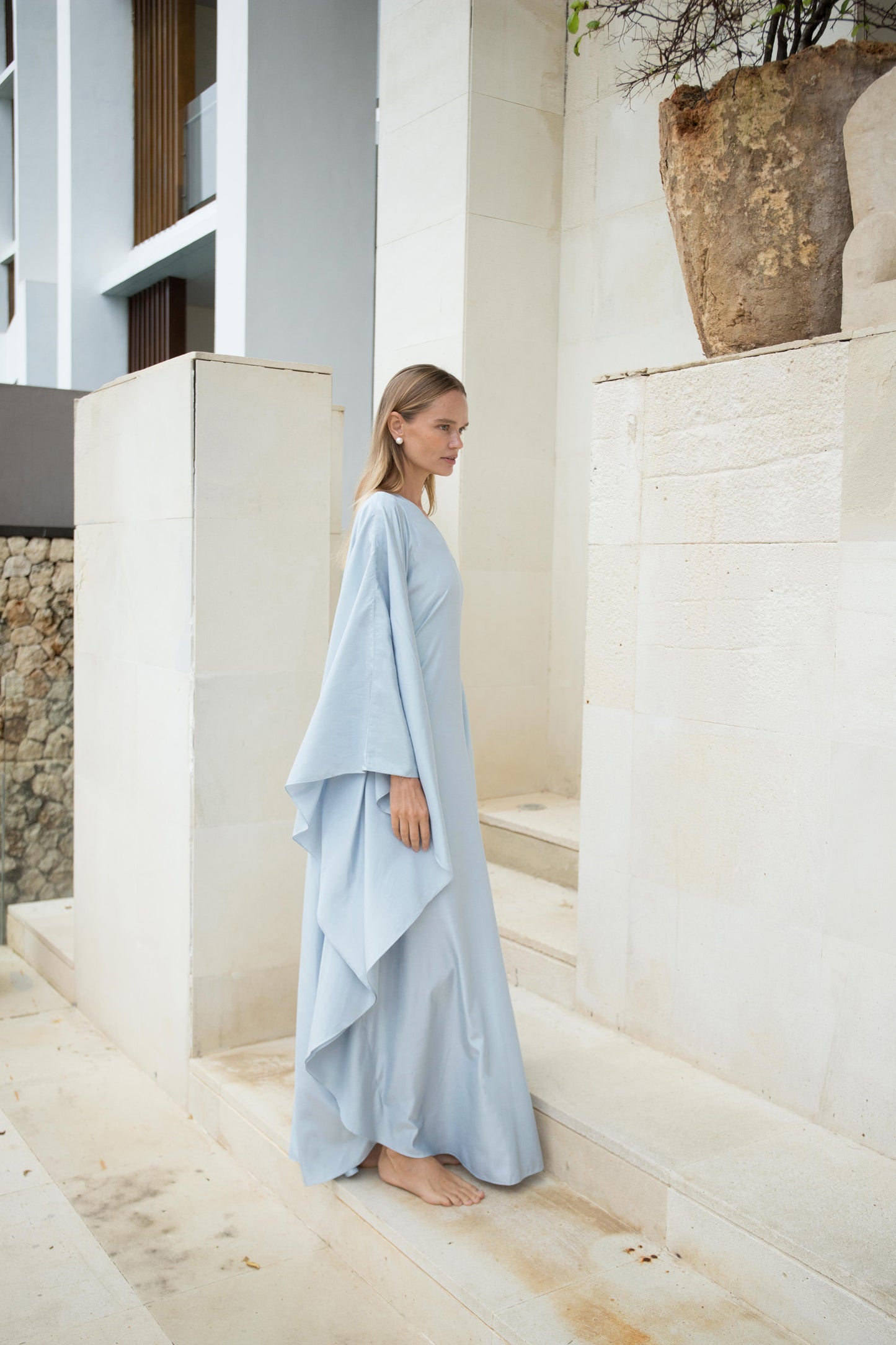 Silk Kaftan Dress in Azure | ships Oct 15-25