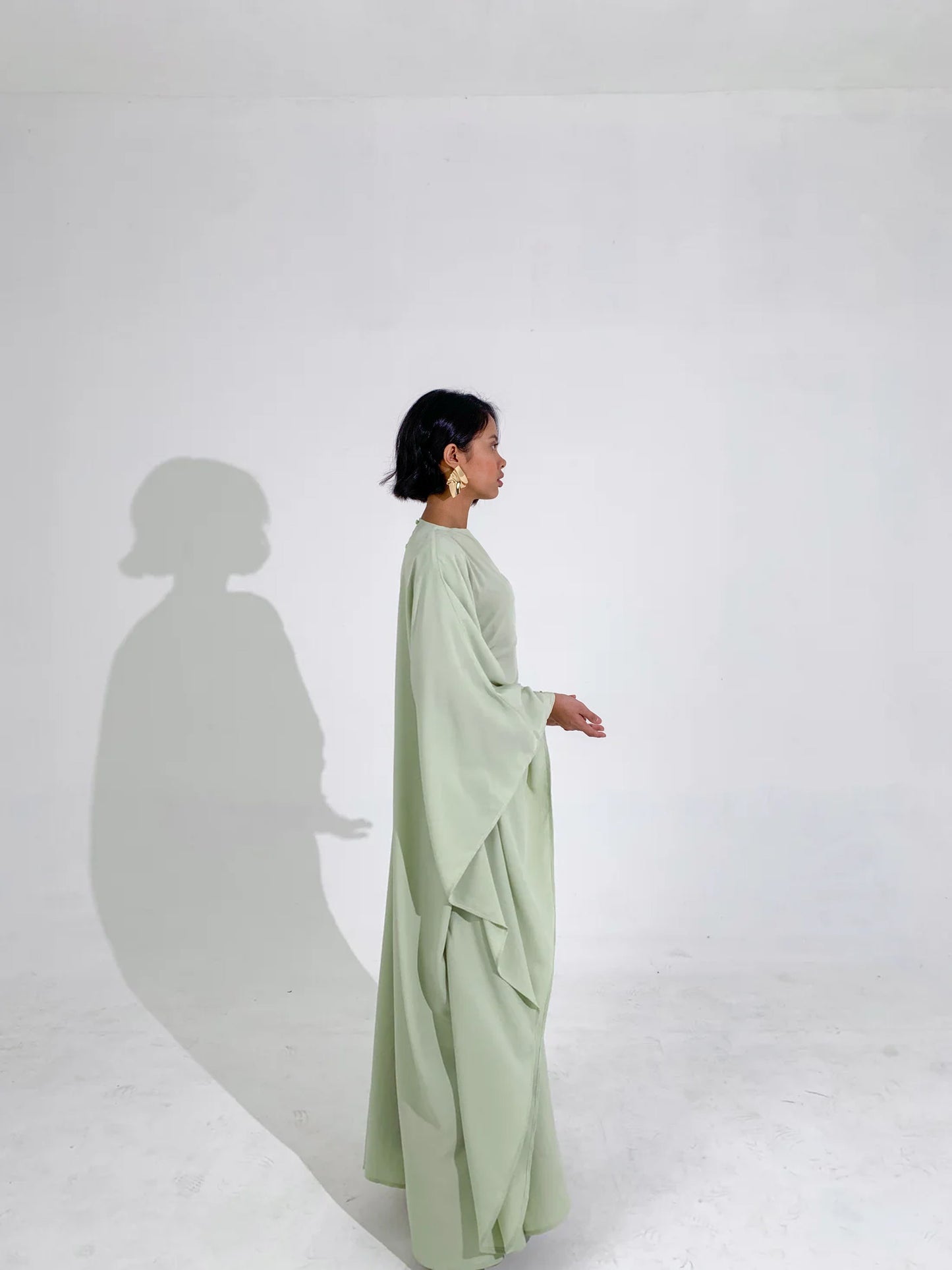 Pistachio Plissé Kaftan Dress
