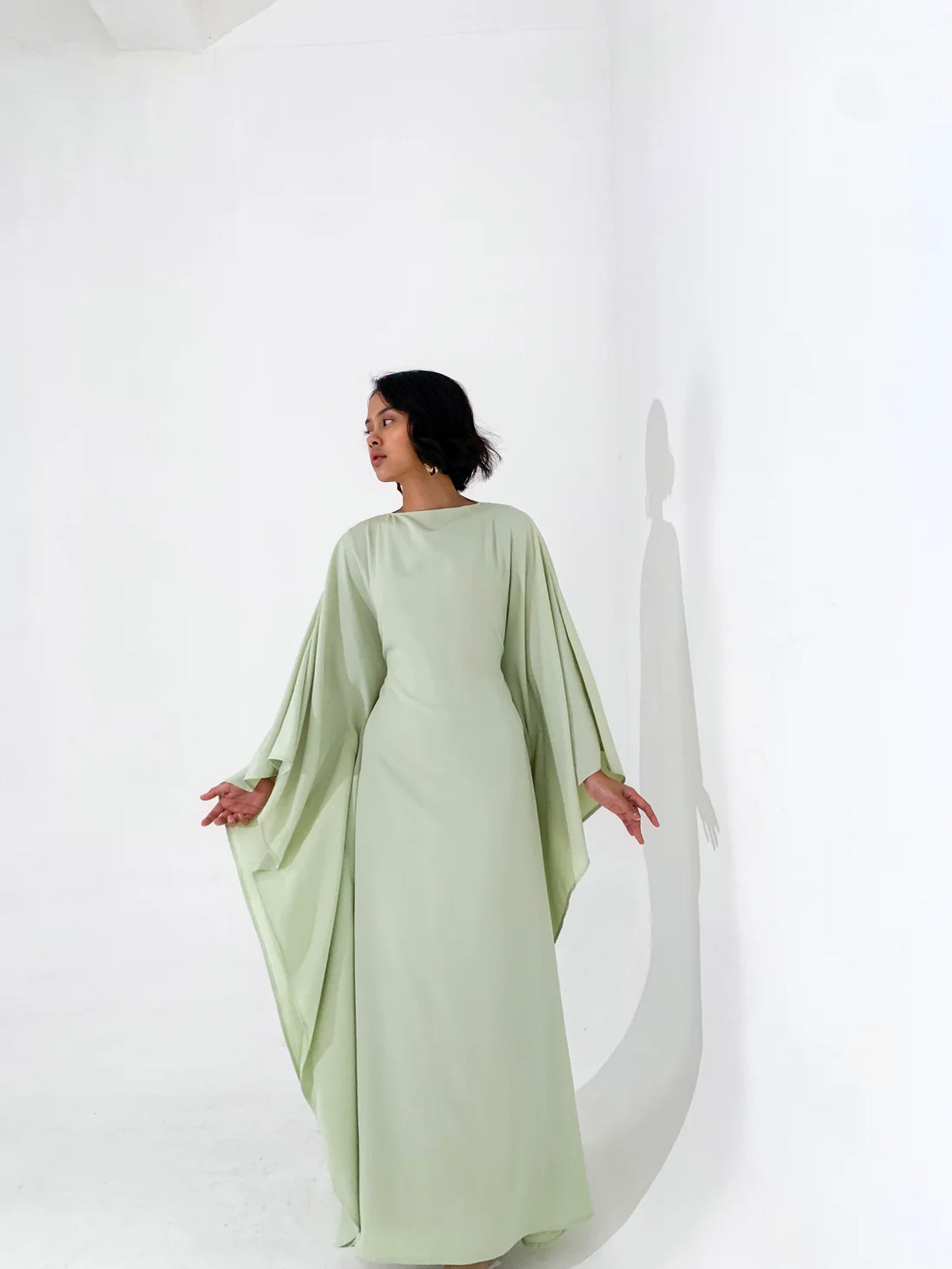 Pistachio Plissé Kaftan Dress