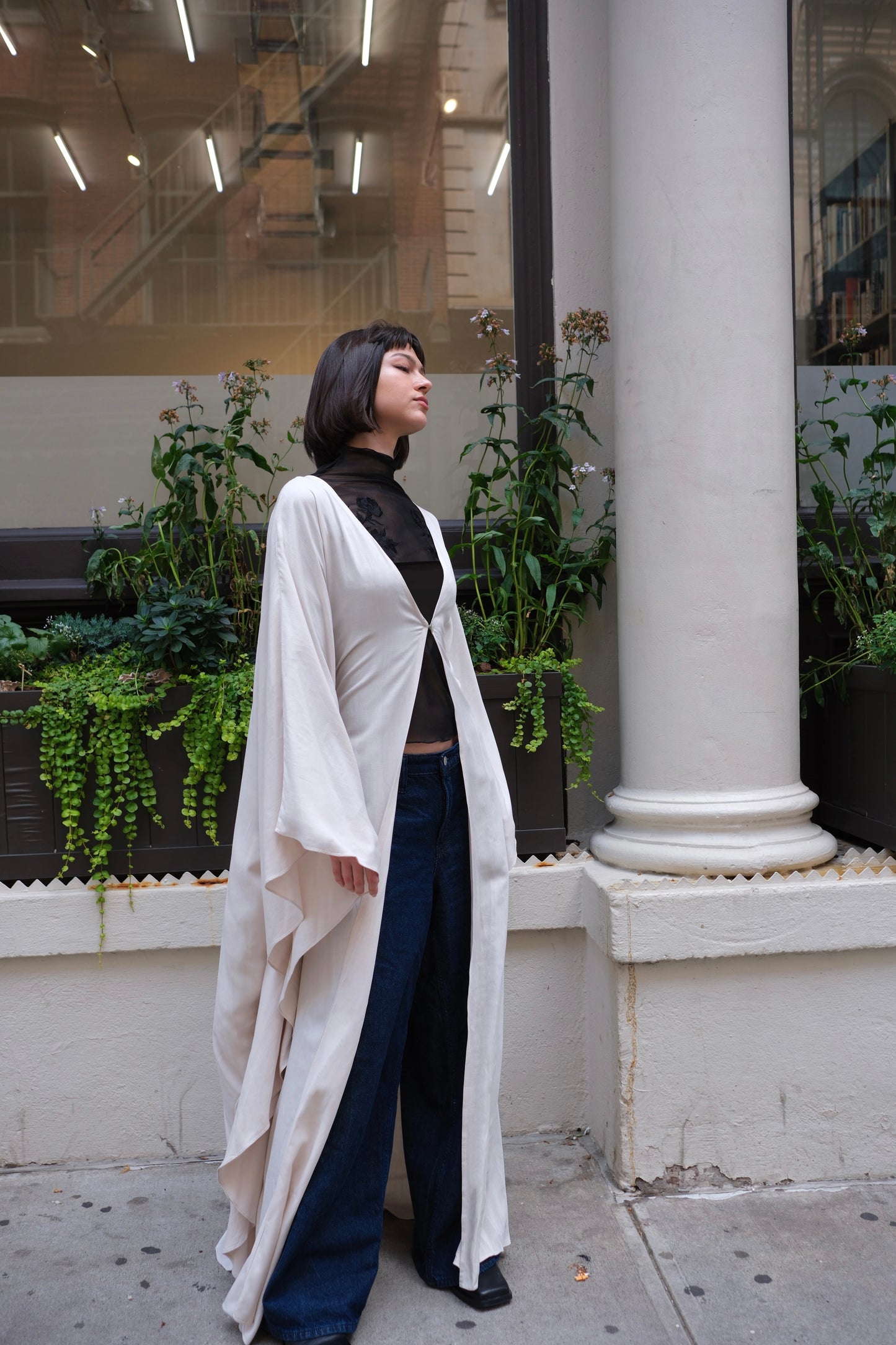 Beige Neutral Open abaya with a flowy and breathable fabric