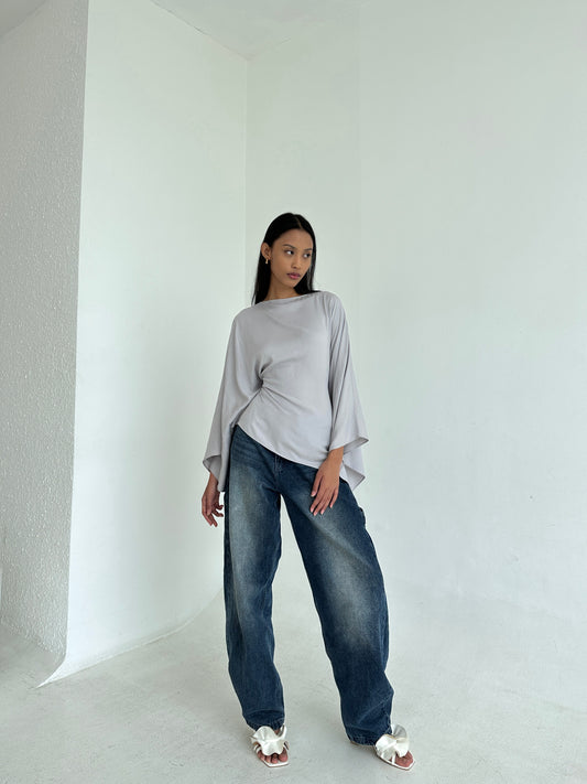 ESMÉ Gray Asymmetrical Butterfly Top