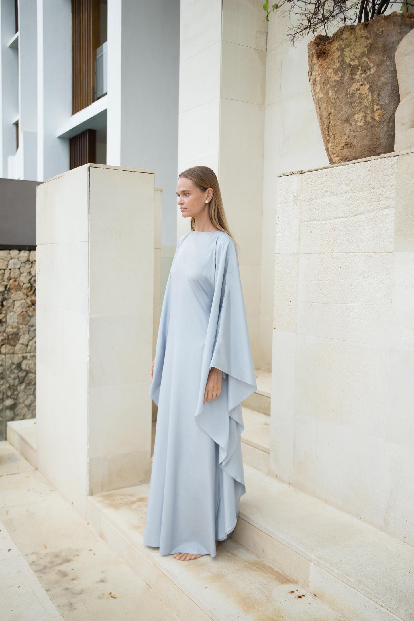Silk Kaftan Dress in Azure | Ships from May 1-19