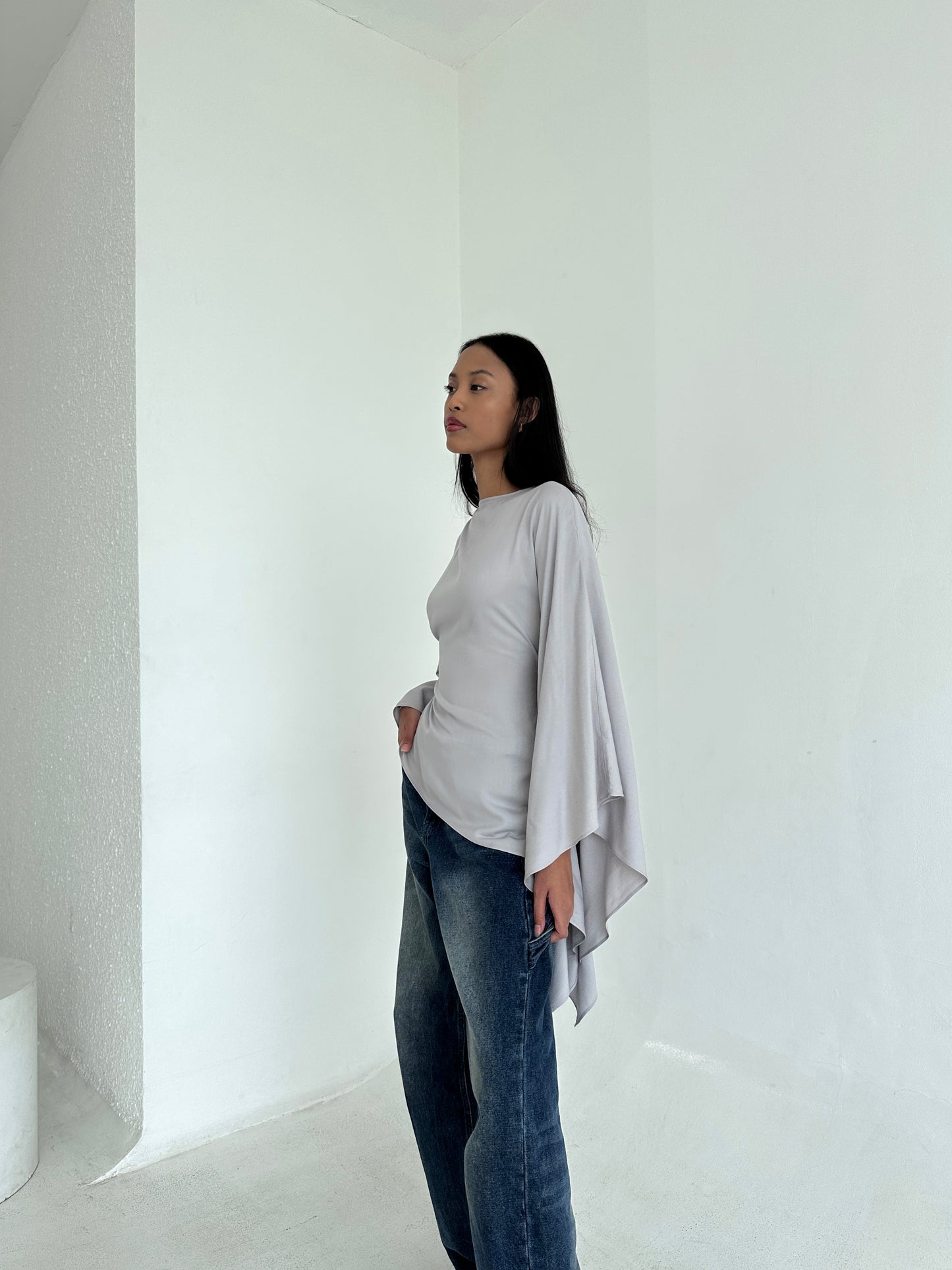 ESMÉ Gray Asymmetrical Butterfly Top