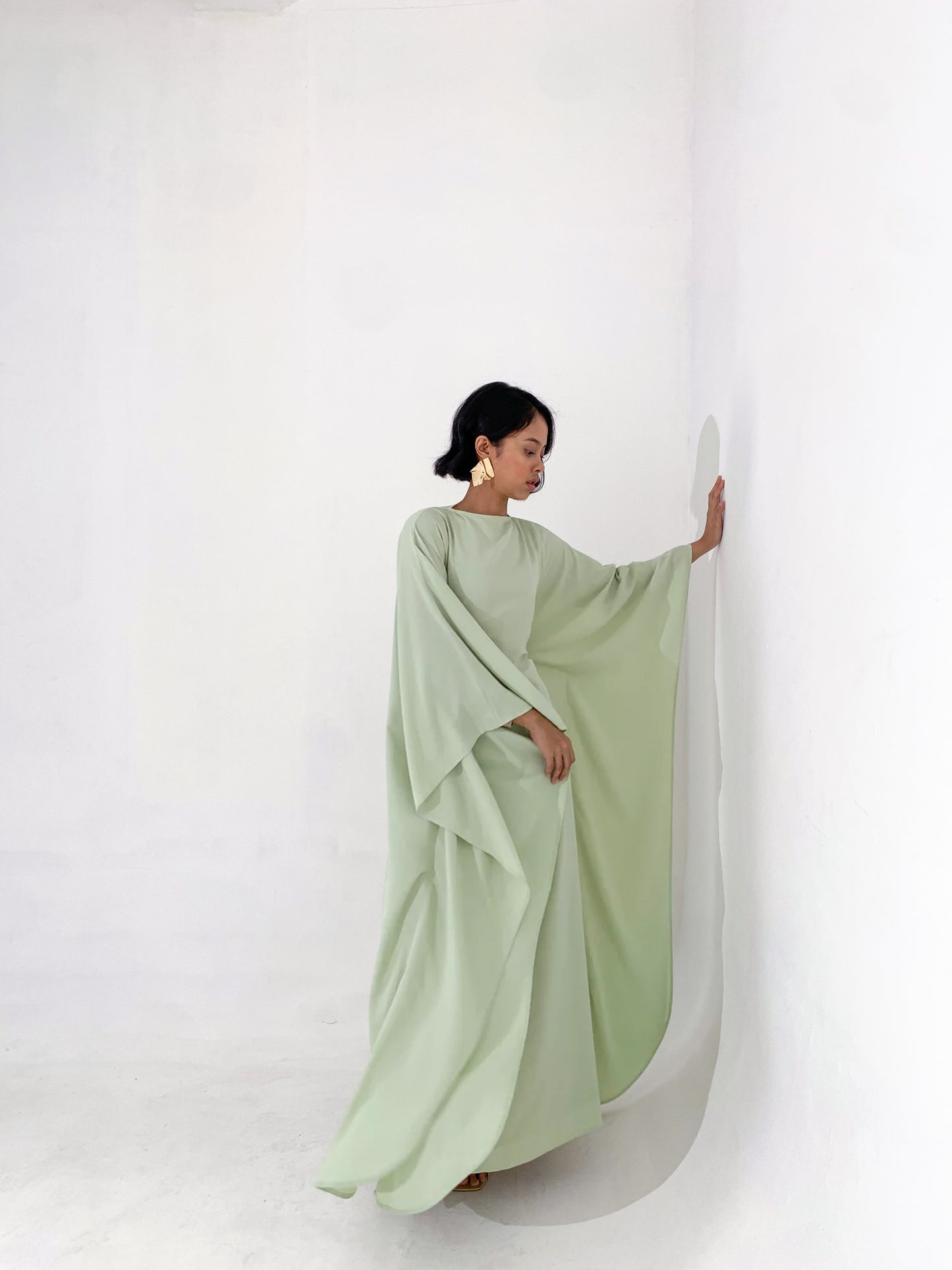 Pistachio Plissé Kaftan Dress