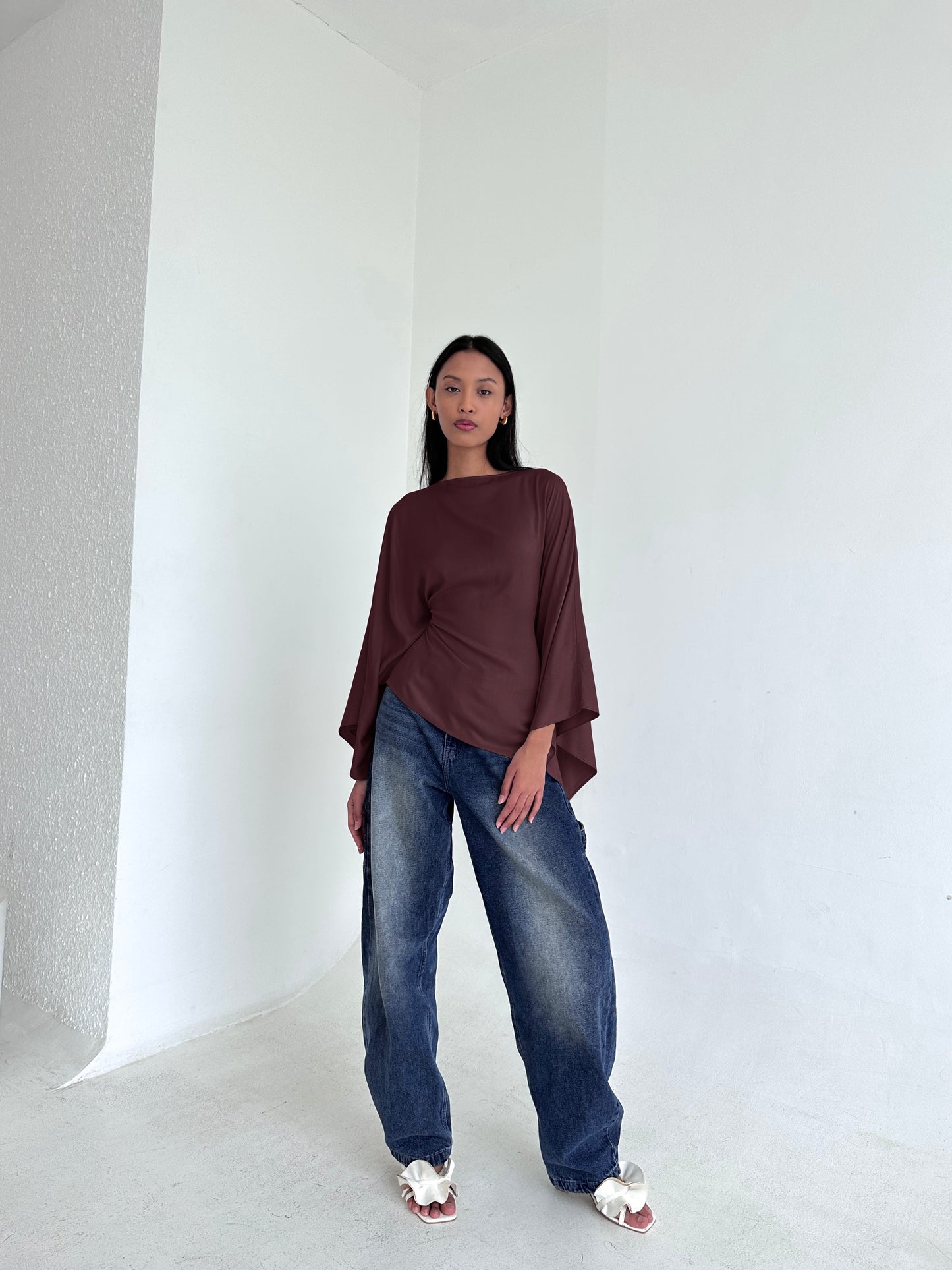 ESMÉ Brown Asymmetrical Butterfly Top