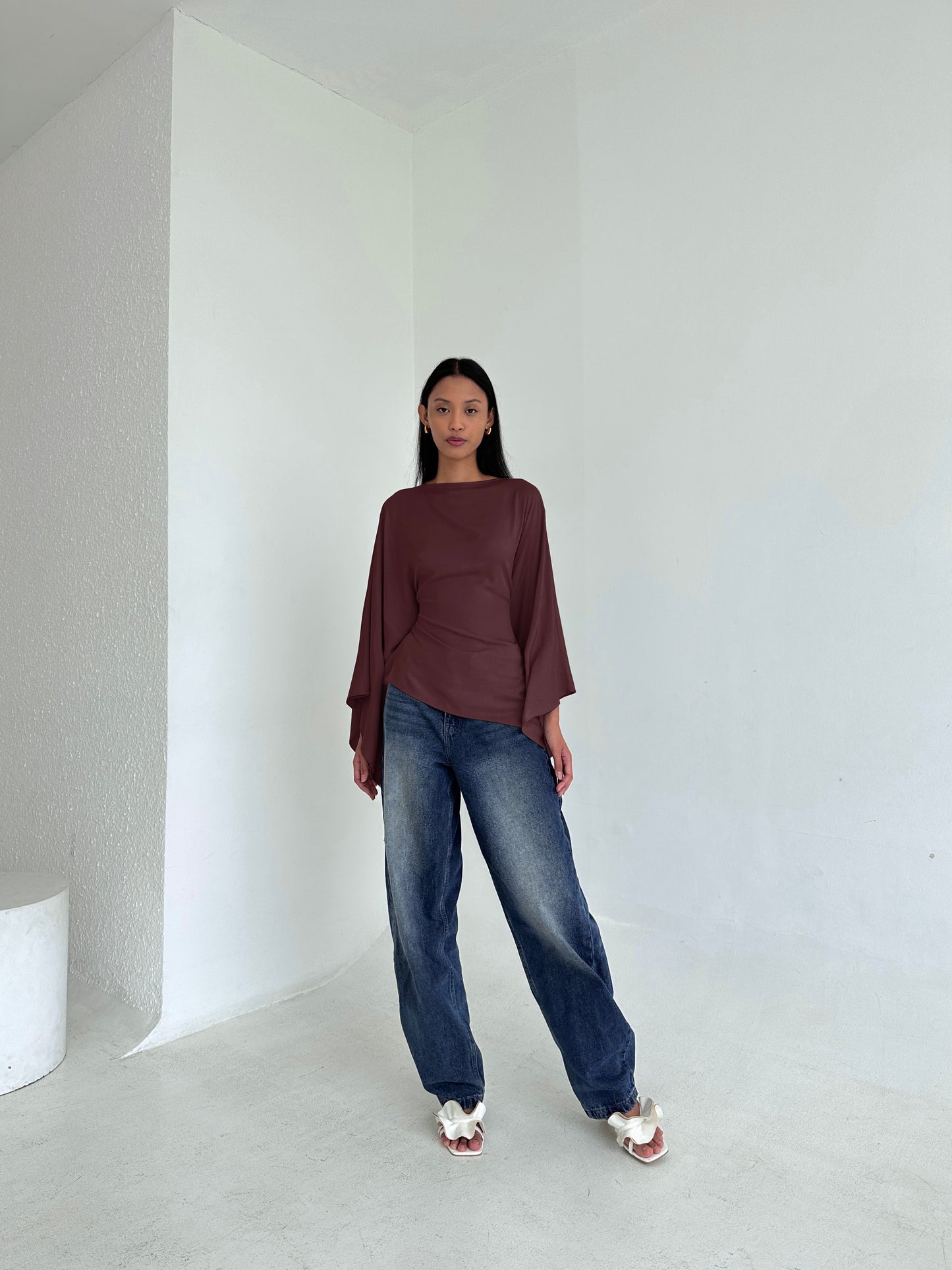 ESMÉ Brown Asymmetrical Butterfly Top