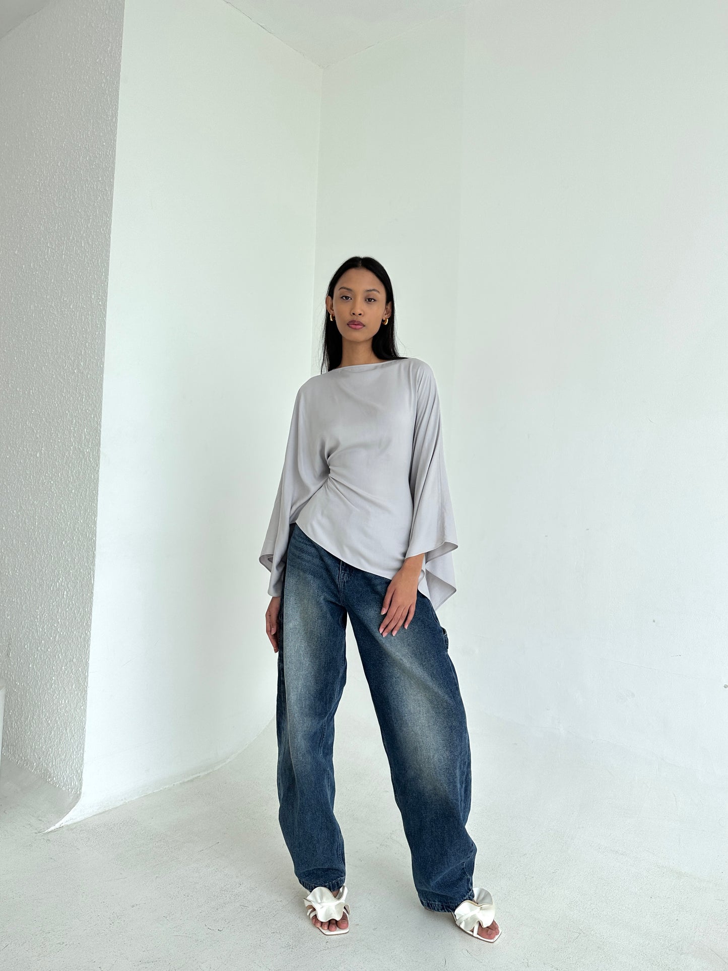 ESMÉ Gray Asymmetrical Butterfly Top