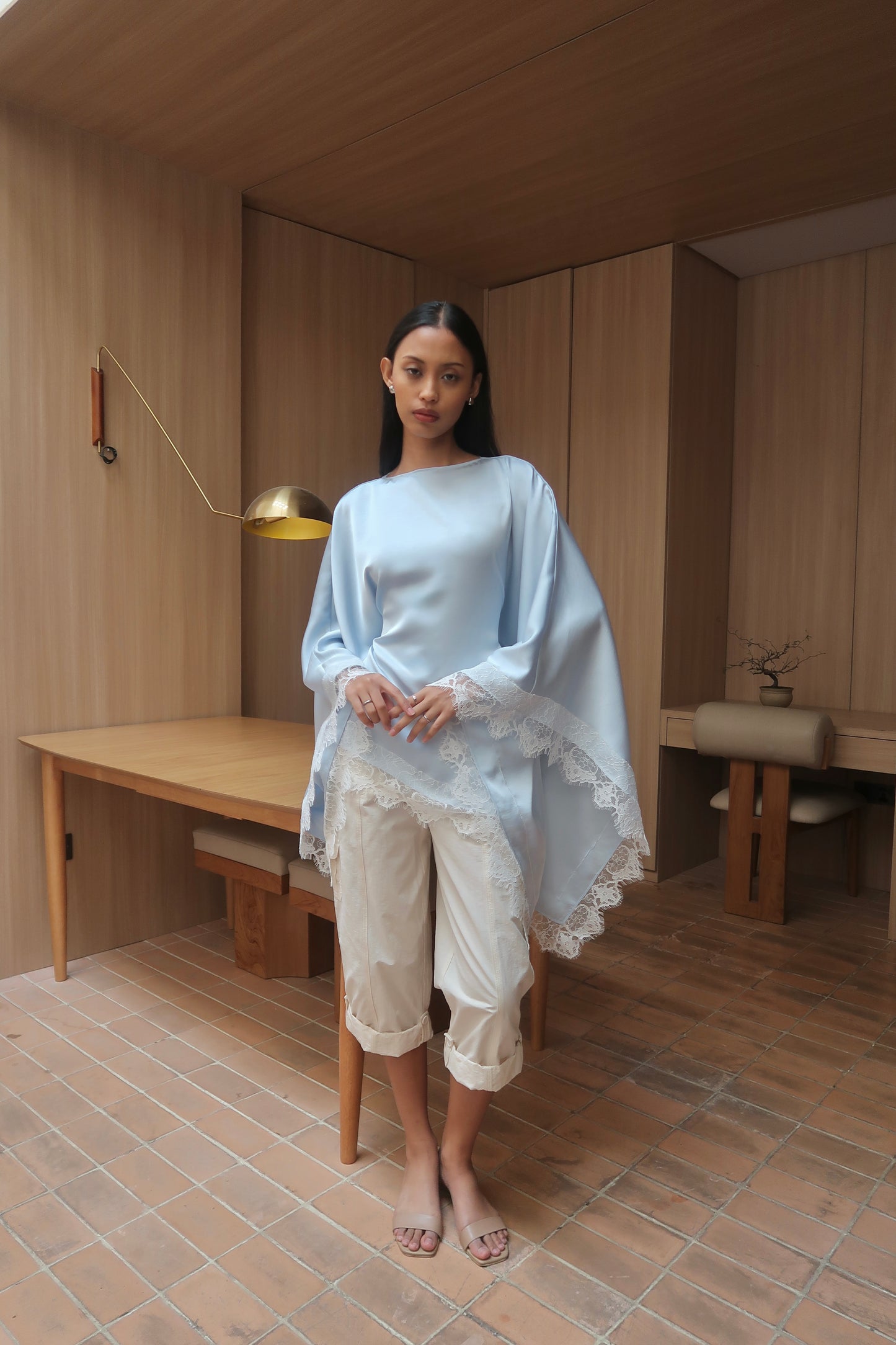 Lace Butterfly Cape Top in Sky Blue