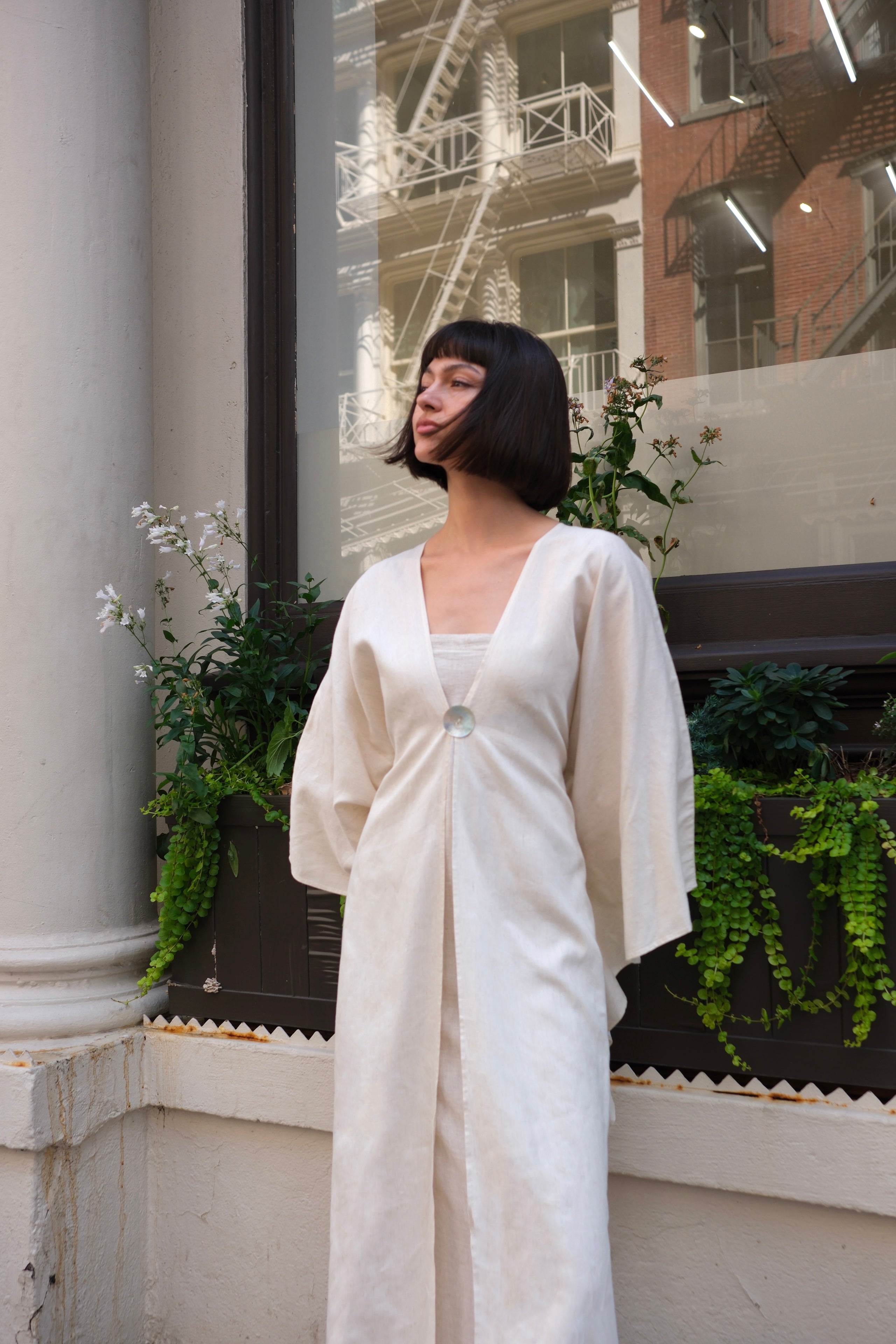 Silk Linen Open Abaya with natural fabric and sustainable