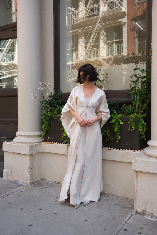 Silk Linen Open Abaya with natural fabric and sustainable