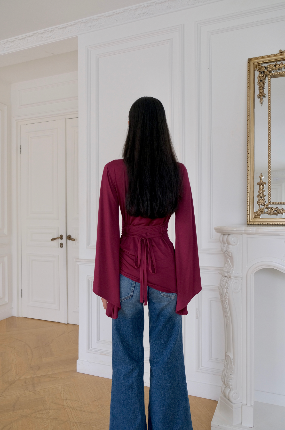 TULIP Draped Top in Burgundy