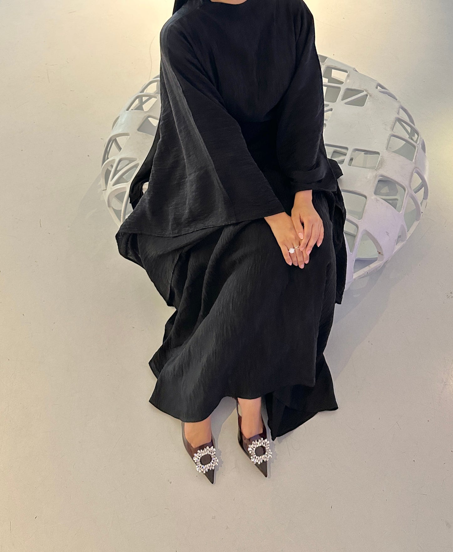 Black Plissé Kaftan Dress
