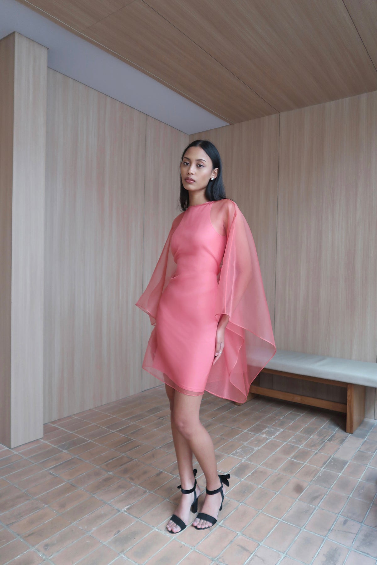 Silk Organza Dress in Watermelon Pink