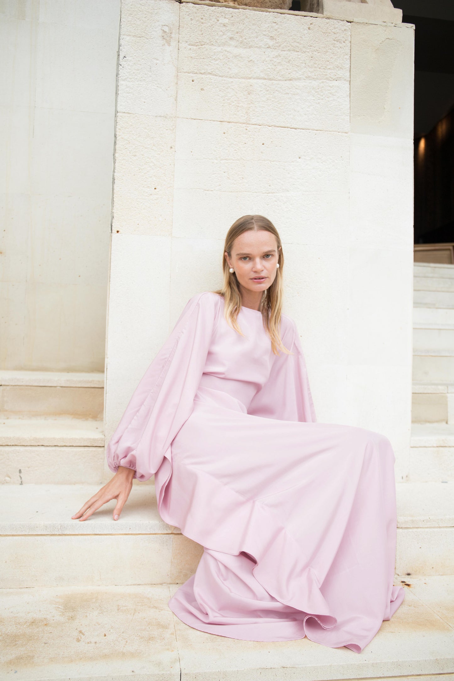 Silk Puff Kaftan in Pink Lilac