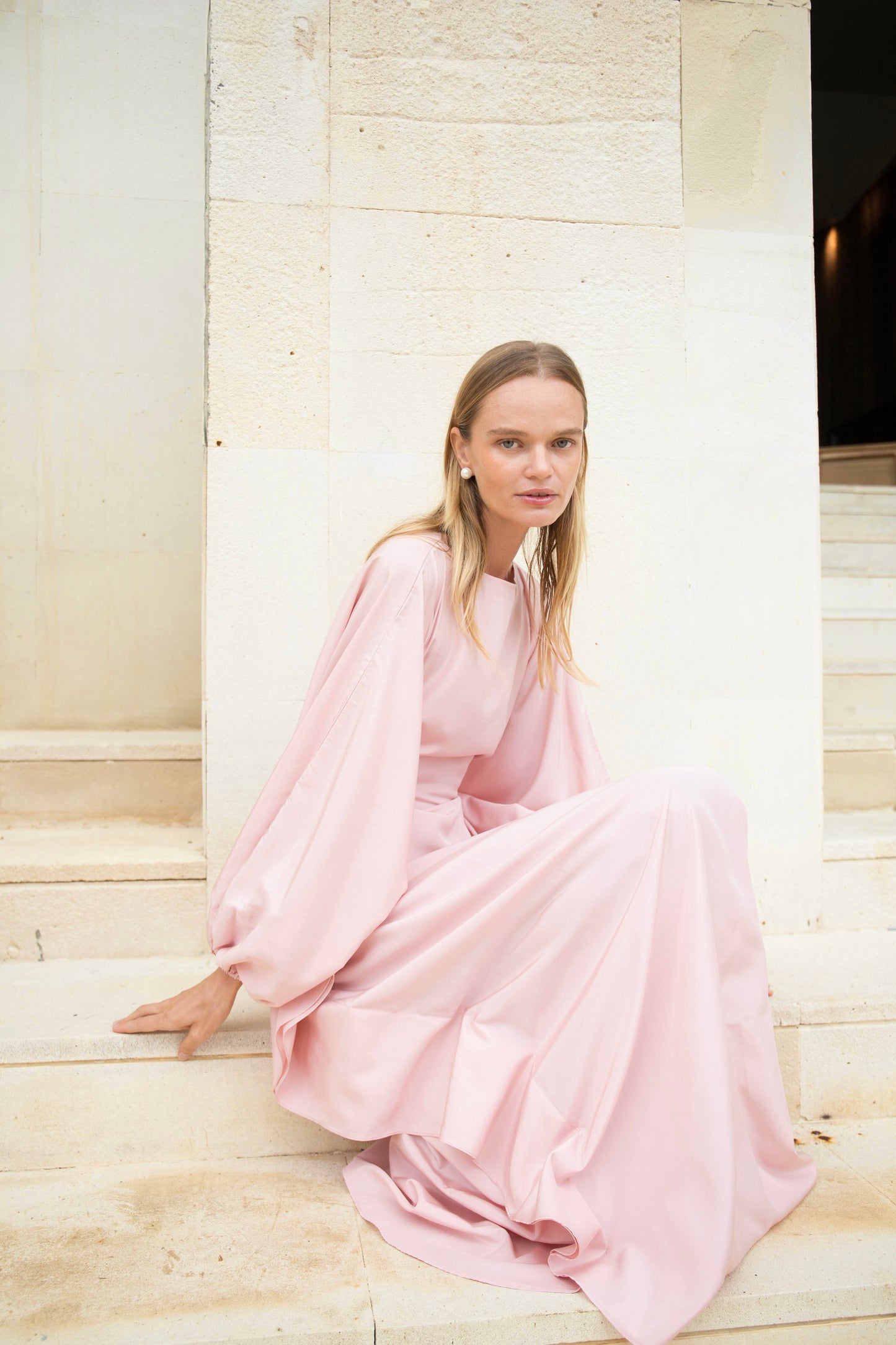 Silk Puff Kaftan in Peony