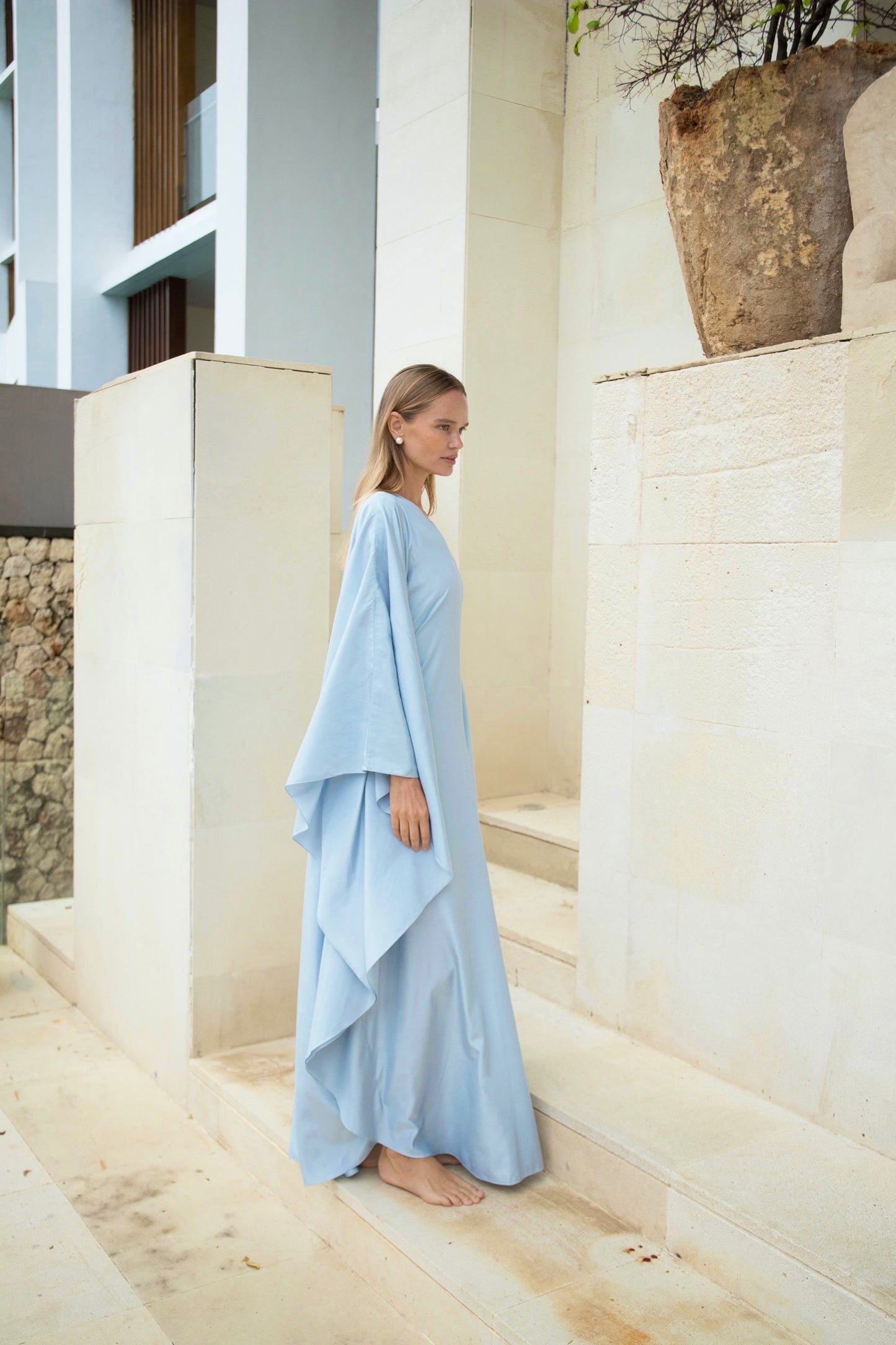 Silk Kaftan Dress in Azure