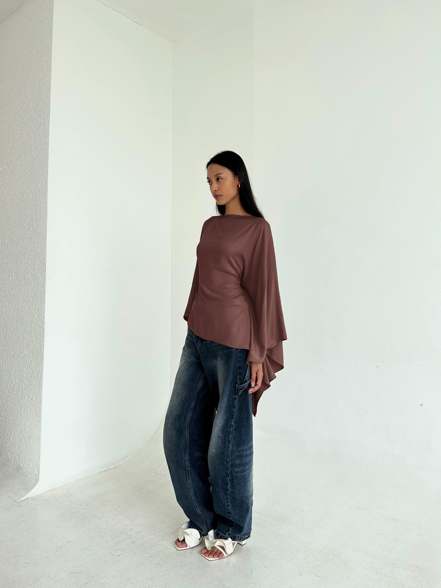 ESMÉ Brown Asymmetrical Butterfly Top