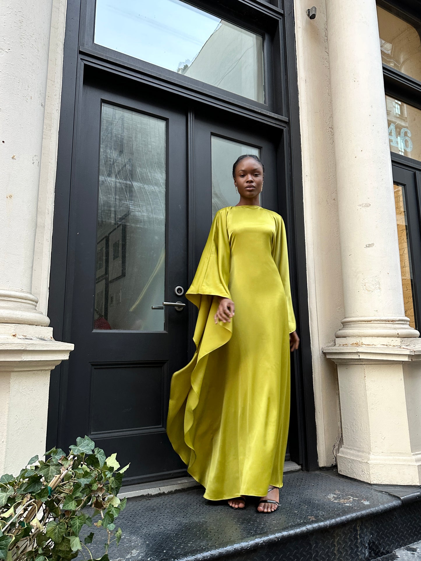 Chartreuse Satin Kaftan Dress