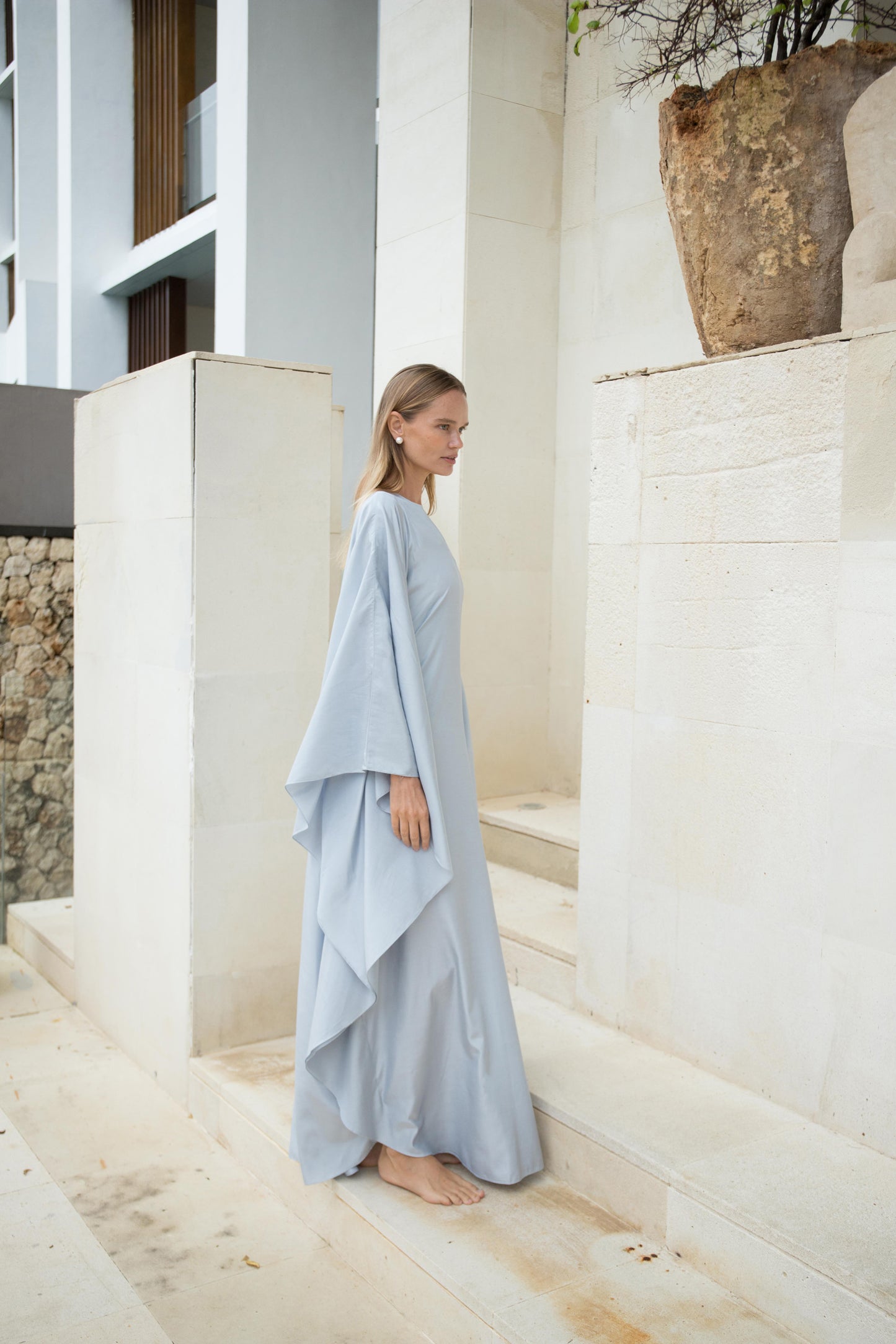 Silk Kaftan Dress in Azure | Ships from May 1-19