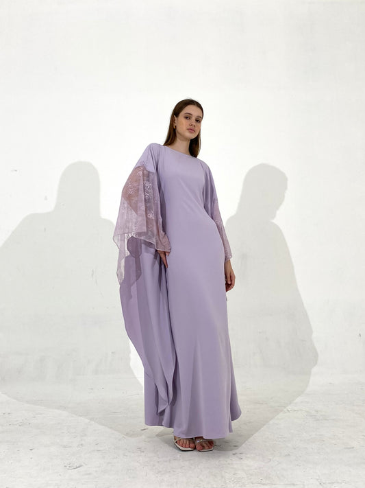 Lace Kaftan Dress in Lavender