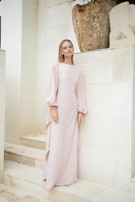 Silk Puff Kaftan in Dusty Rose