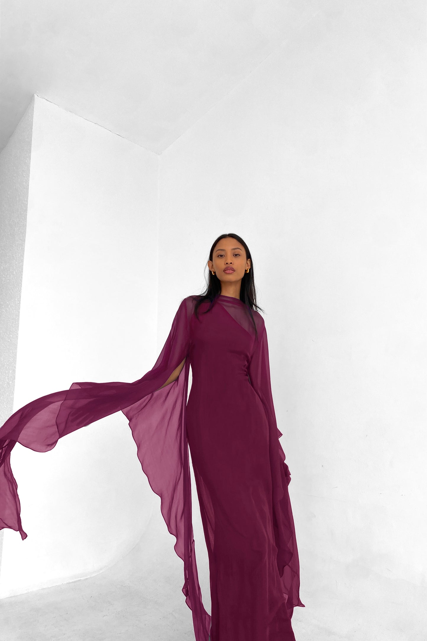 Pure Silk Dress in Burgundy | Preorder ships in ~2 weeks M/L | fits US 6-10 / Regular / One-shoulder Pure Silk Dress in Burgundy | Preorder ships in ~2 weeks M/L | fits US 6-10 / Regular / One-shoulder