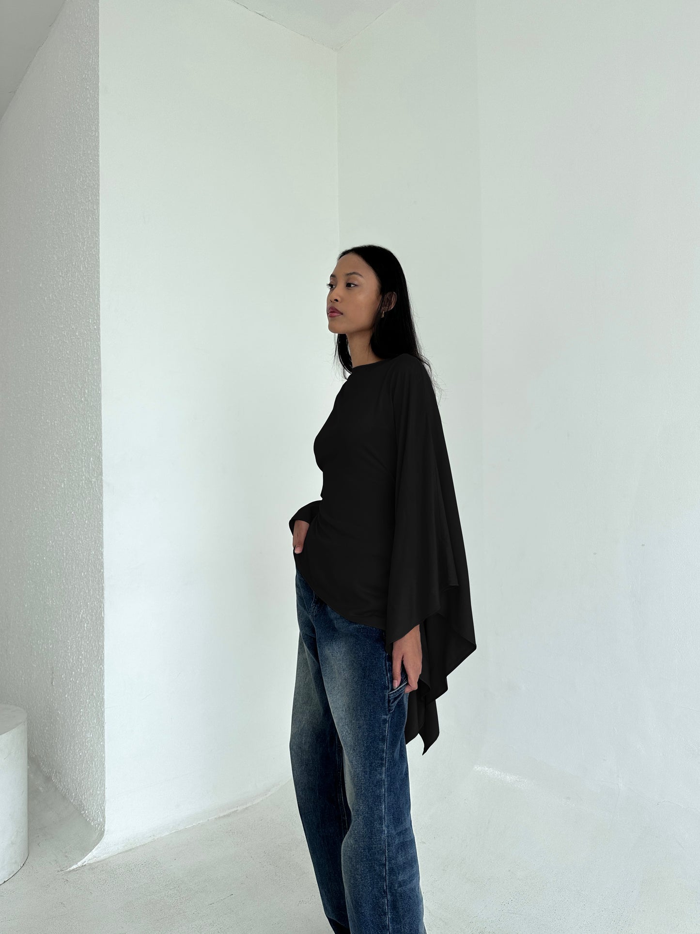 BLACK Asymmetrical Butterfly Top