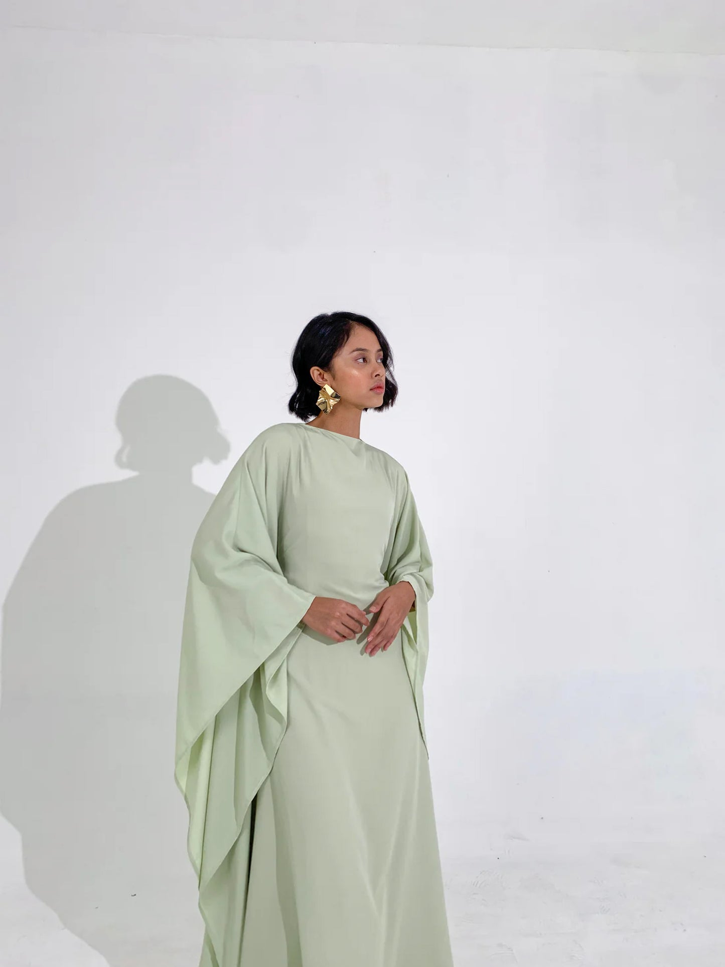 Pistachio Plissé Kaftan Dress