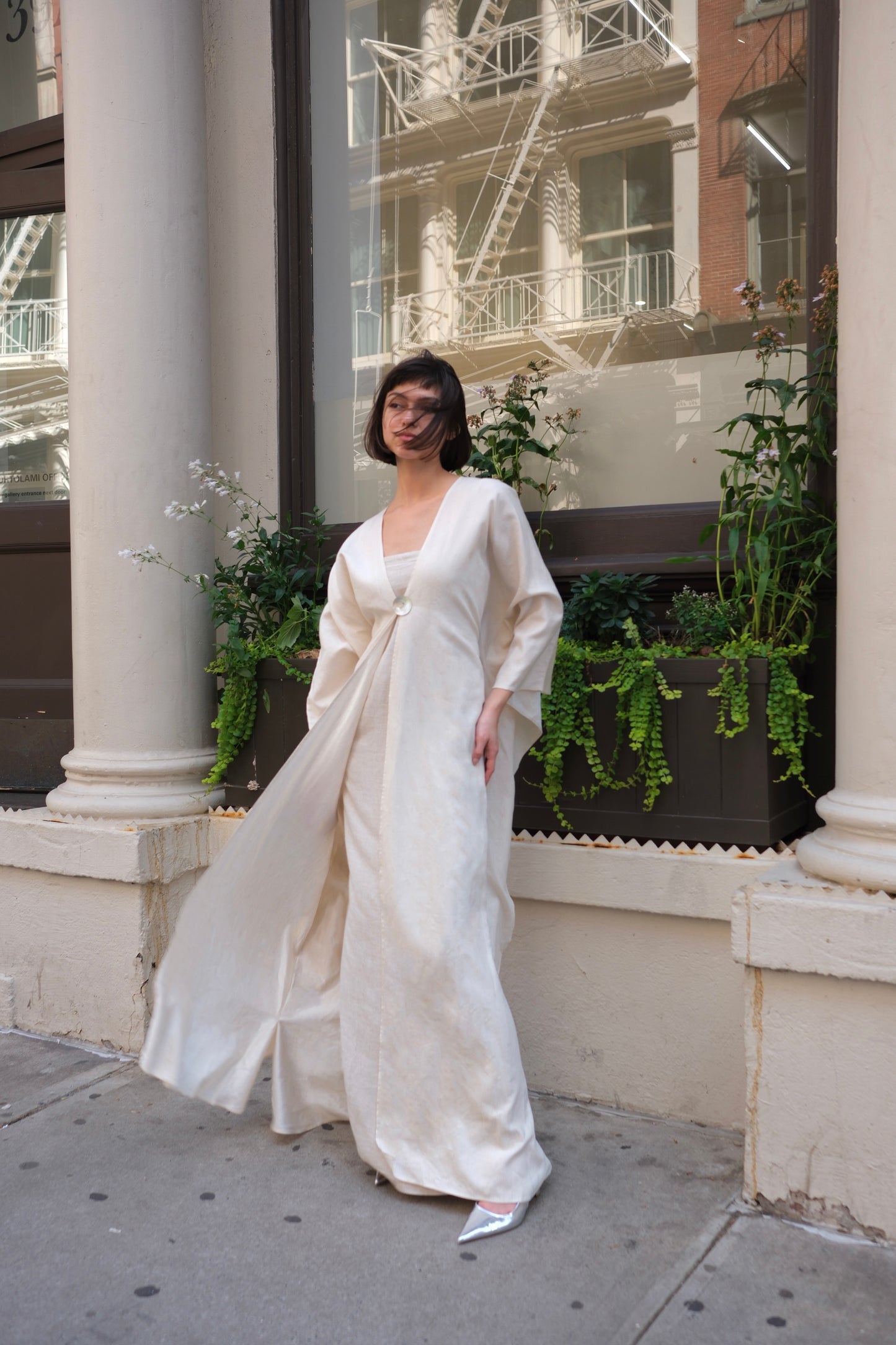 Silk Linen Open Abaya with natural fabric and sustainable