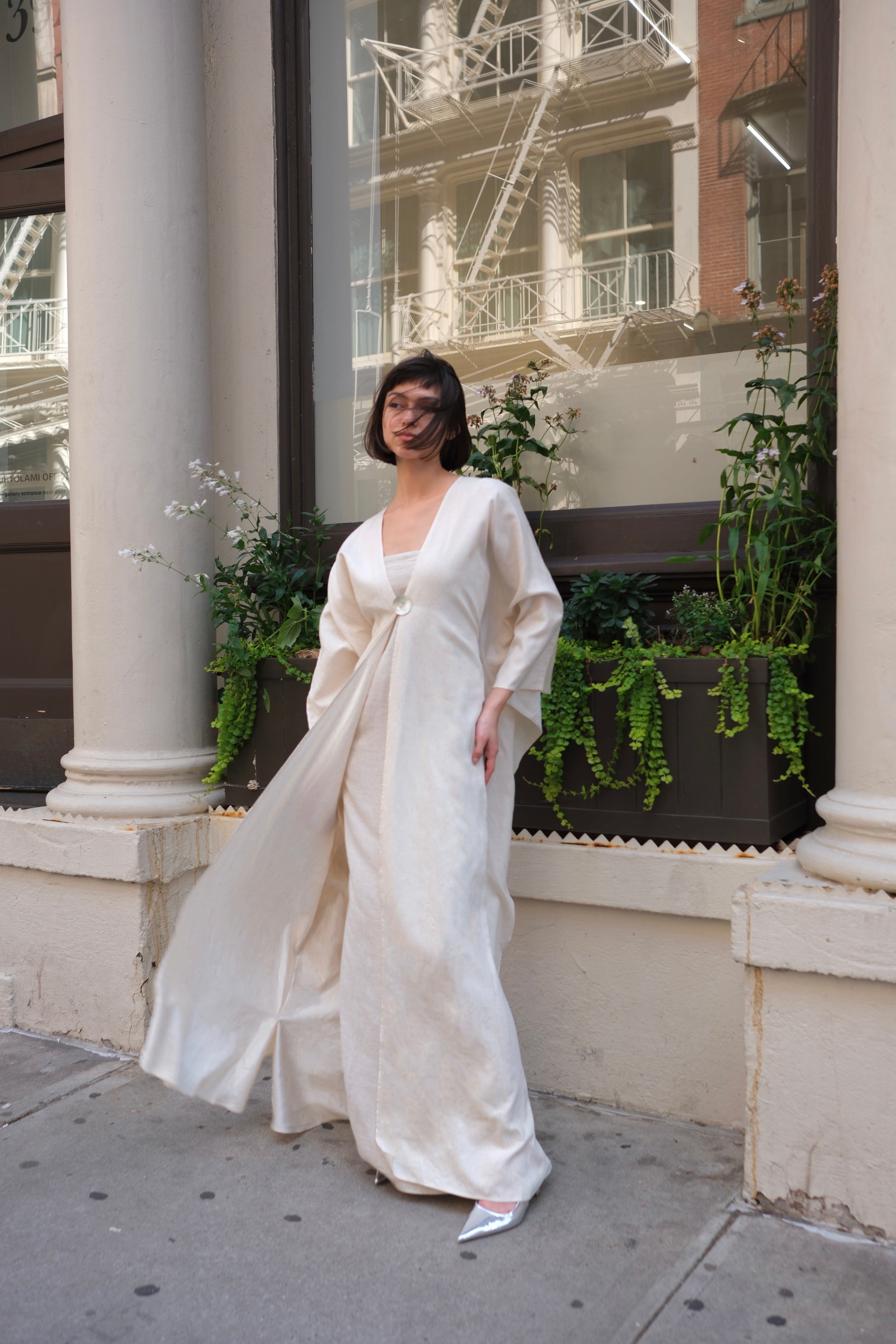 Silk Linen Open Abaya with natural fabric and sustainable