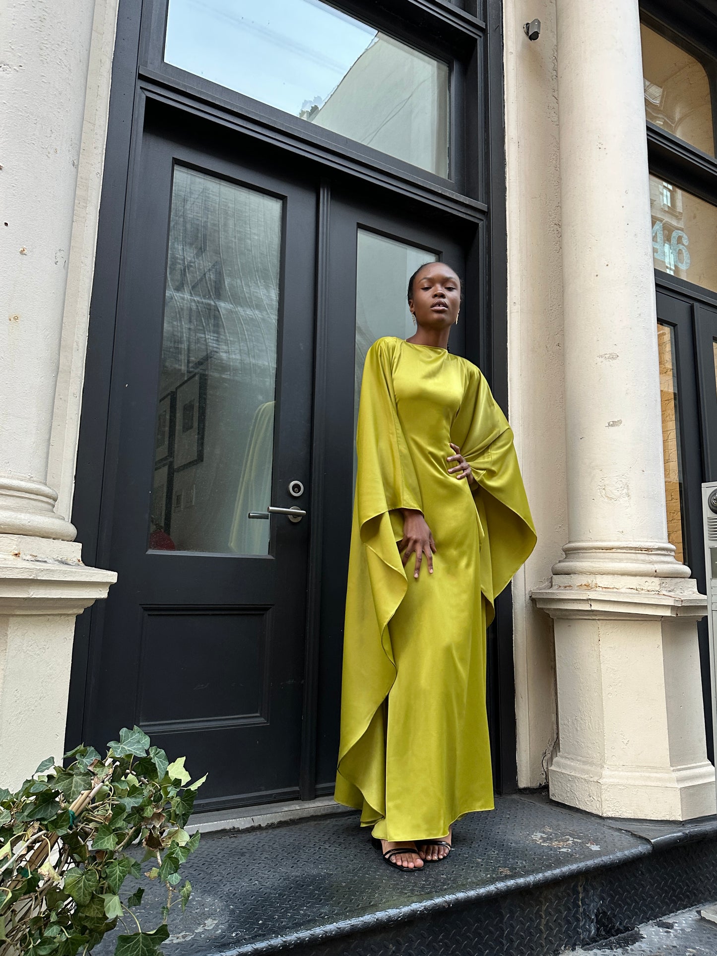 Chartreuse Satin Kaftan Dress