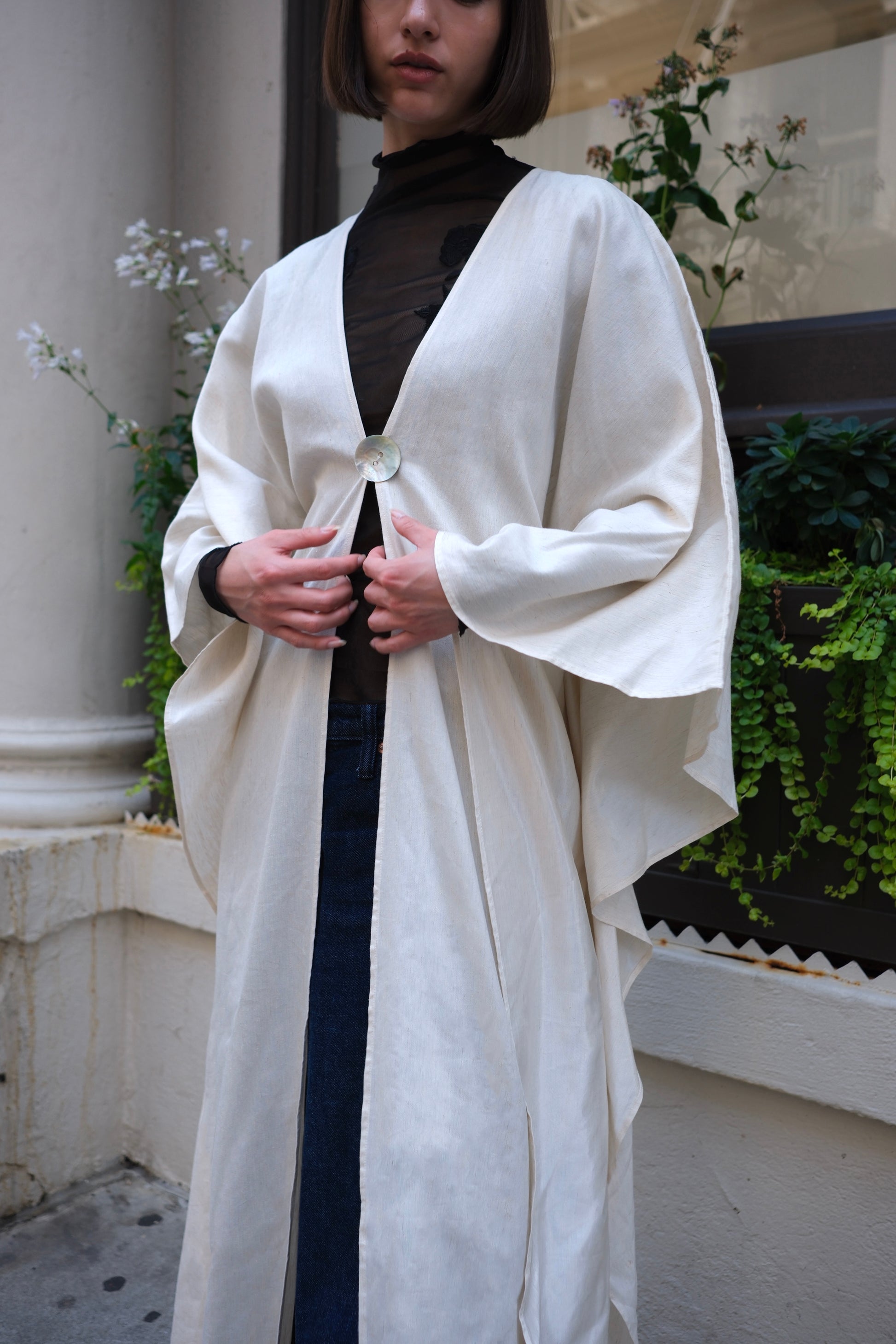 Silk Linen Open Abaya with natural fabric and sustainable