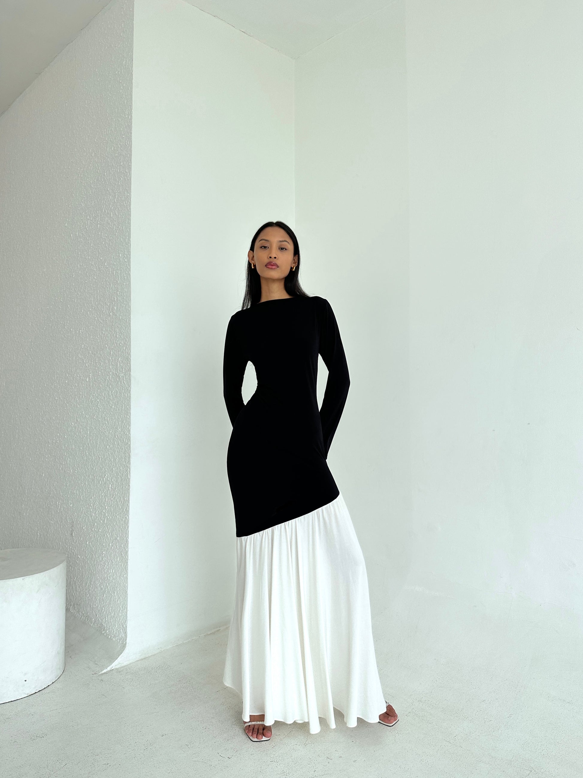 Black/White Colorblock Asymmetrical Dress L/XL | Preorder ships in ~2 weeks Black/White Colorblock Asymmetrical Dress L/XL | Preorder ships in ~2 weeks