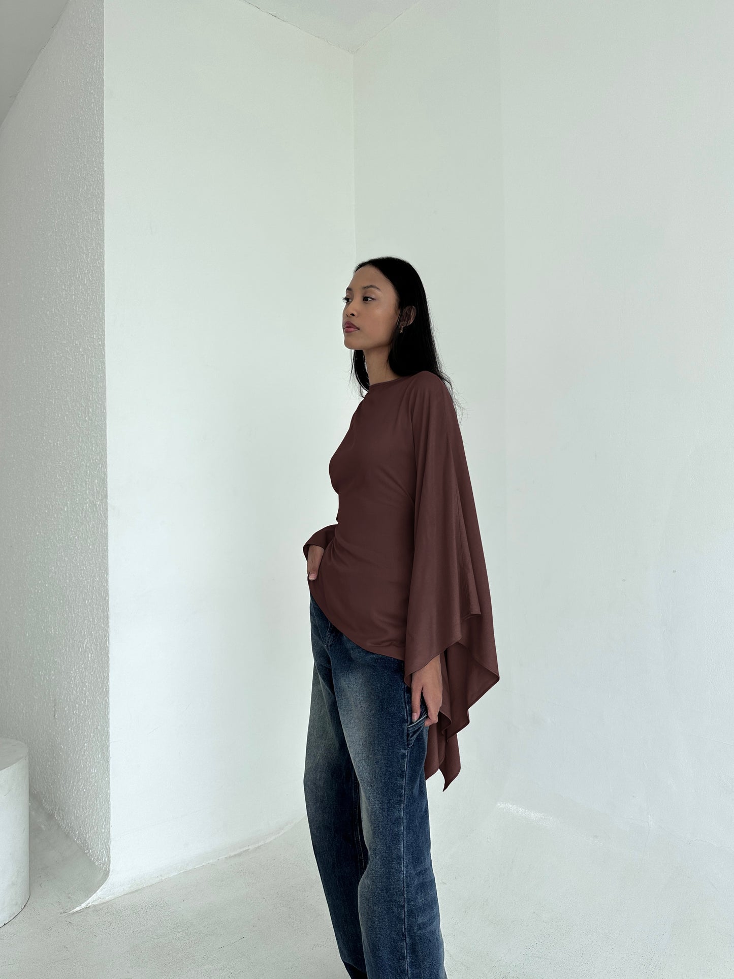 BROWN Asymmetrical Butterfly Top