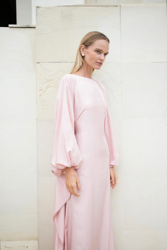 Silk Puff Kaftan in Dusty Rose