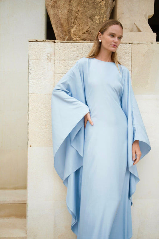 Silk Kaftan Dress in Azure | ships Oct 15-25