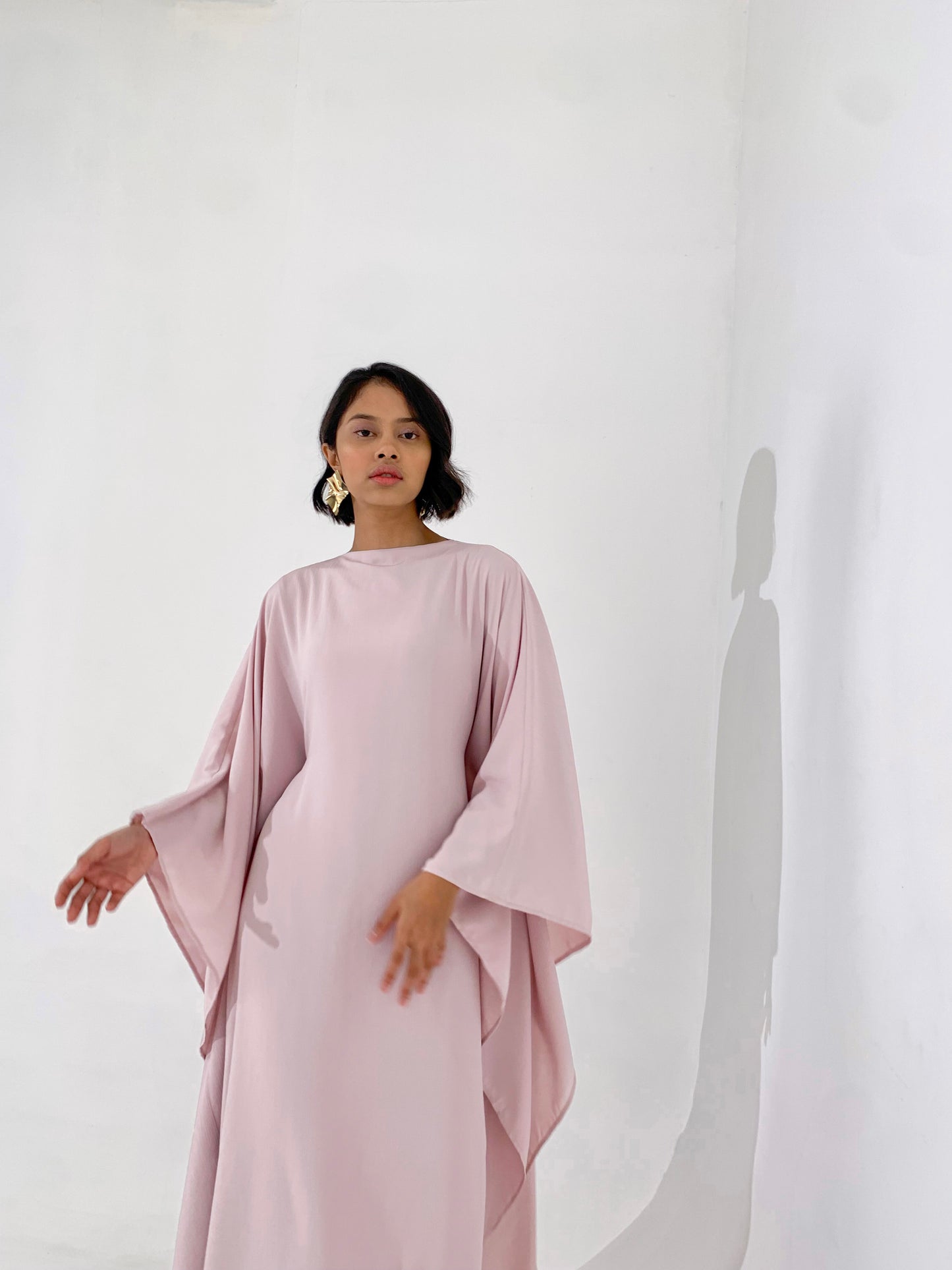 Dusty Pink Plissé Kaftan Dress