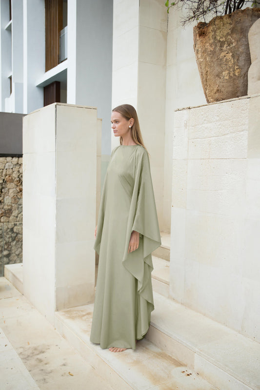 Silk Kaftan Dress in Olive | Ships from May 1-19