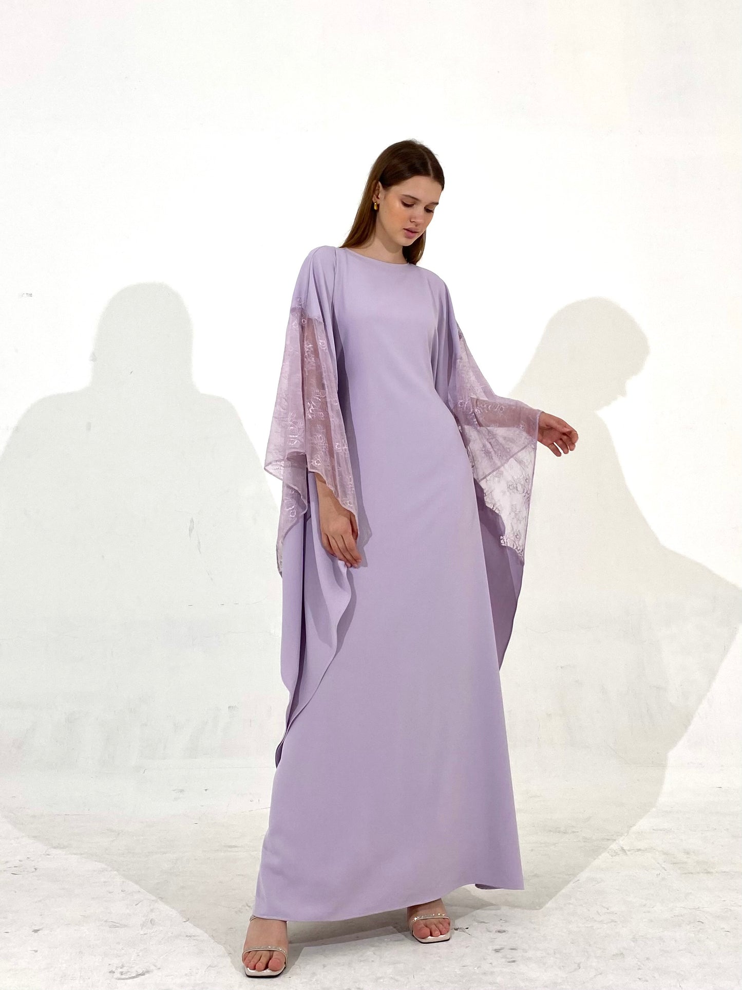 Lace Kaftan Dress in Lavender