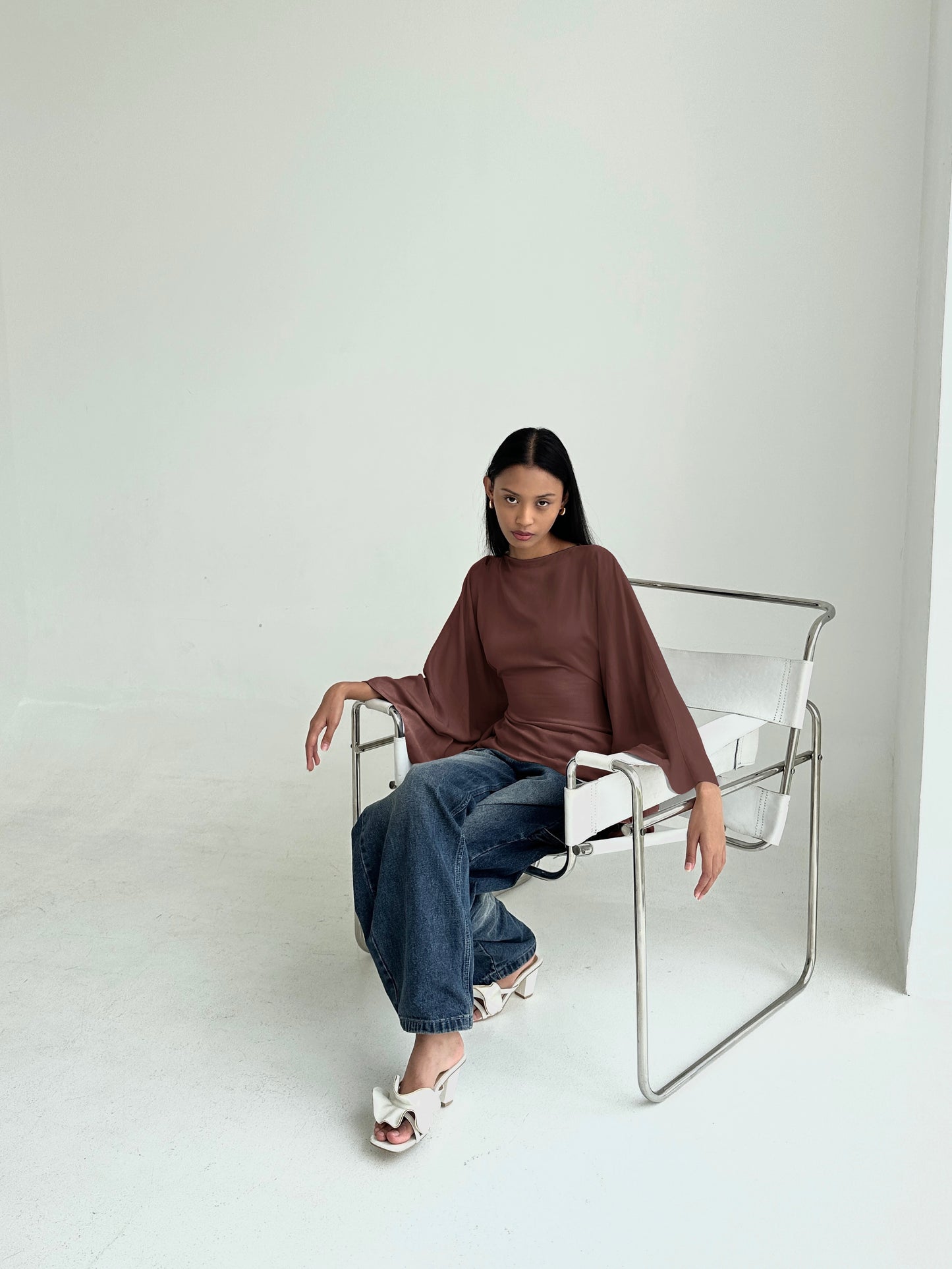 ESMÉ Brown Asymmetrical Butterfly Top