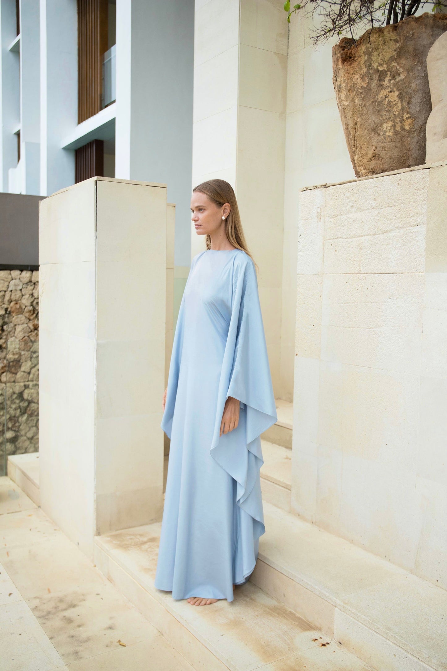 Silk Kaftan Dress in Azure | preorder ships Dec 1-20