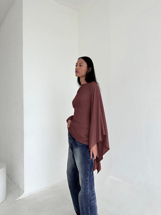 ESMÉ Brown Asymmetrical Butterfly Top