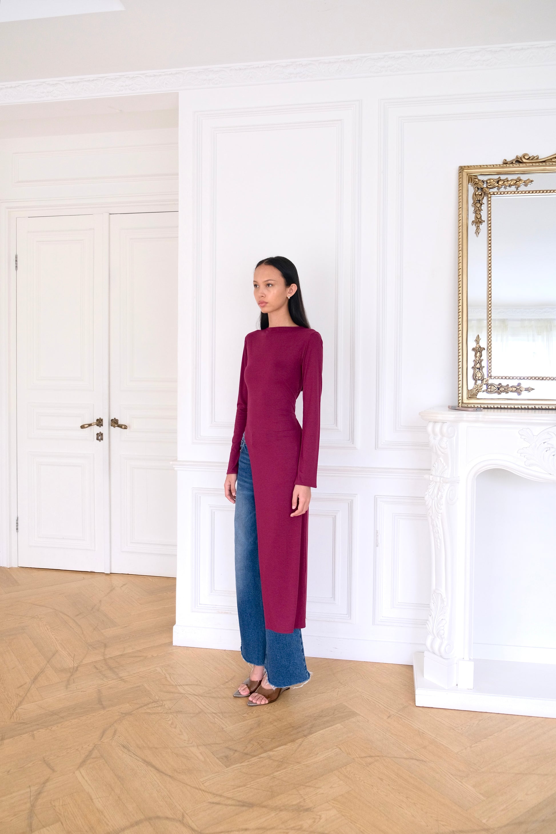 Esmé New York ARI Asymmetrical Longline Top Burgundy