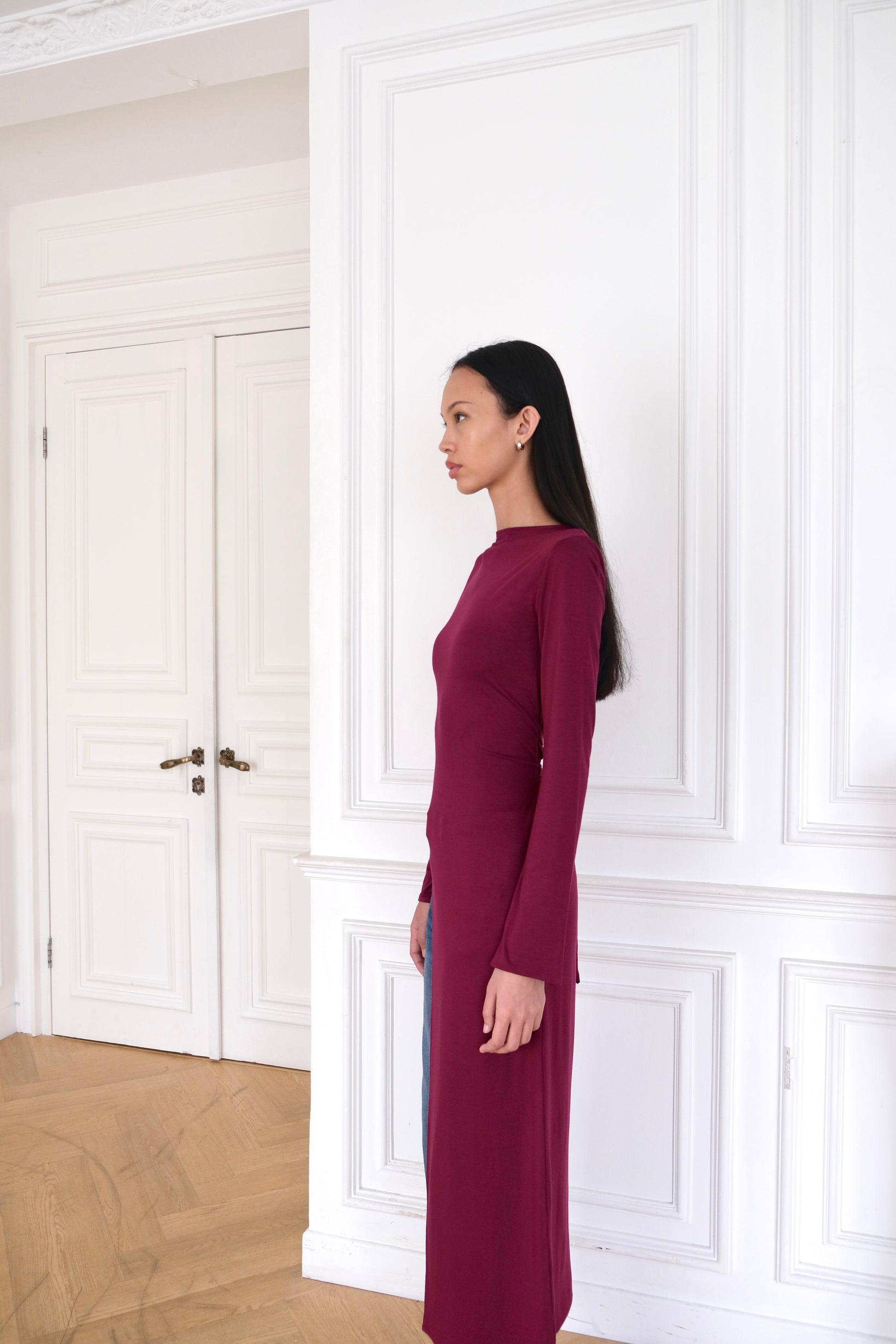 Esmé New York ARI Asymmetrical Longline Top Burgundy