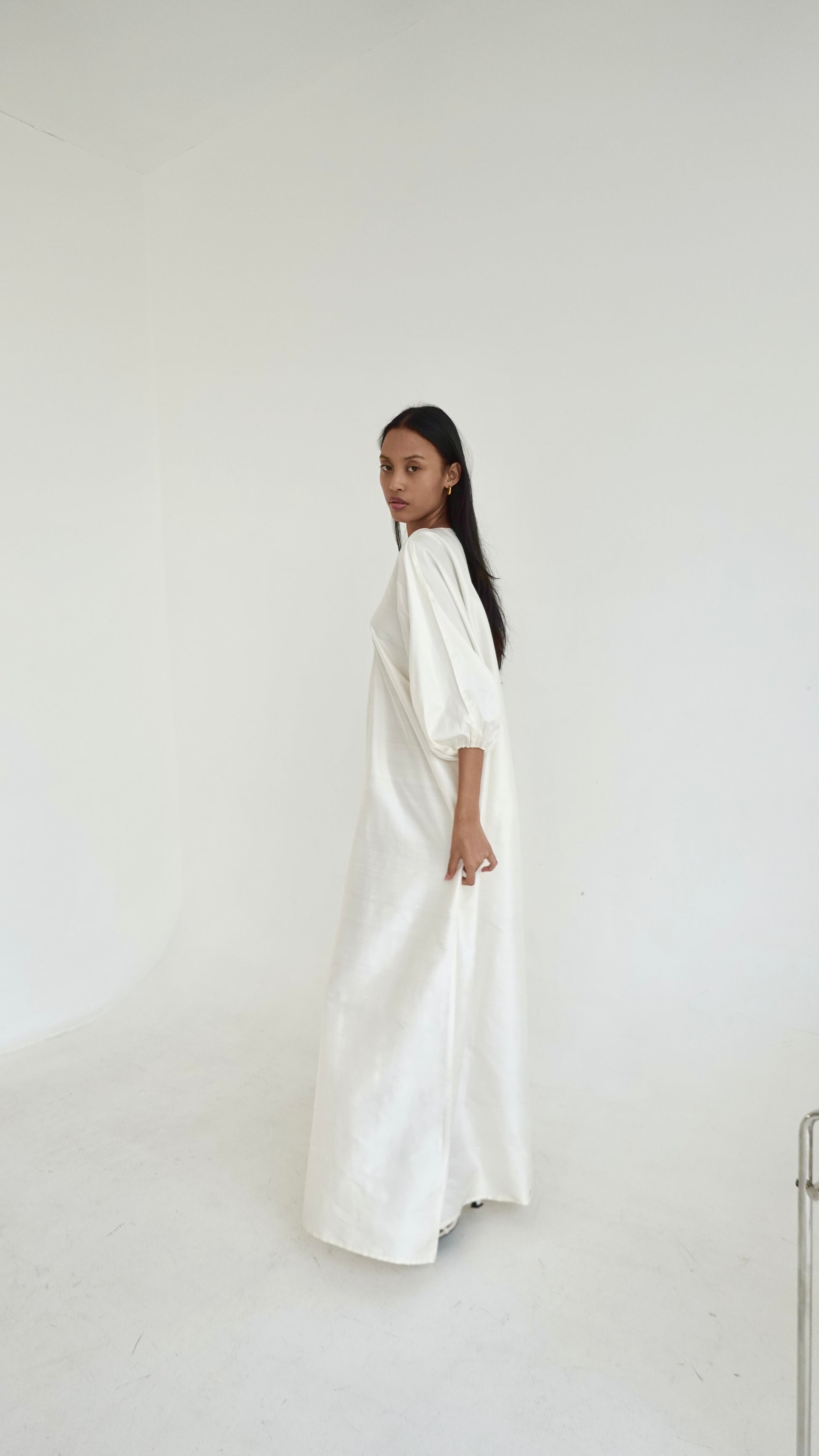 white raw silk dress Pnlope White: Elegant Silk Gown Liina Stein