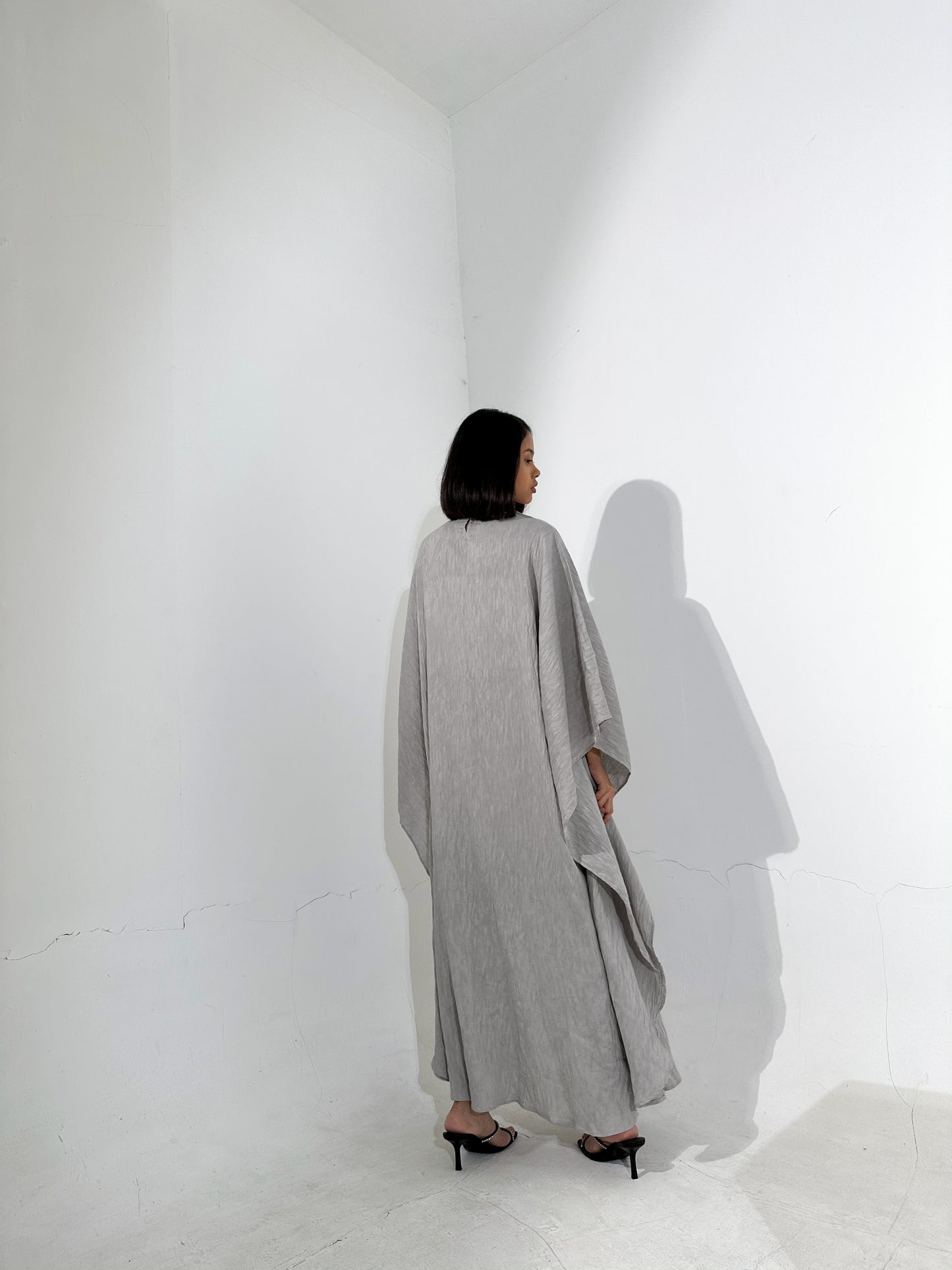 Gray Plissé Kaftan Dress